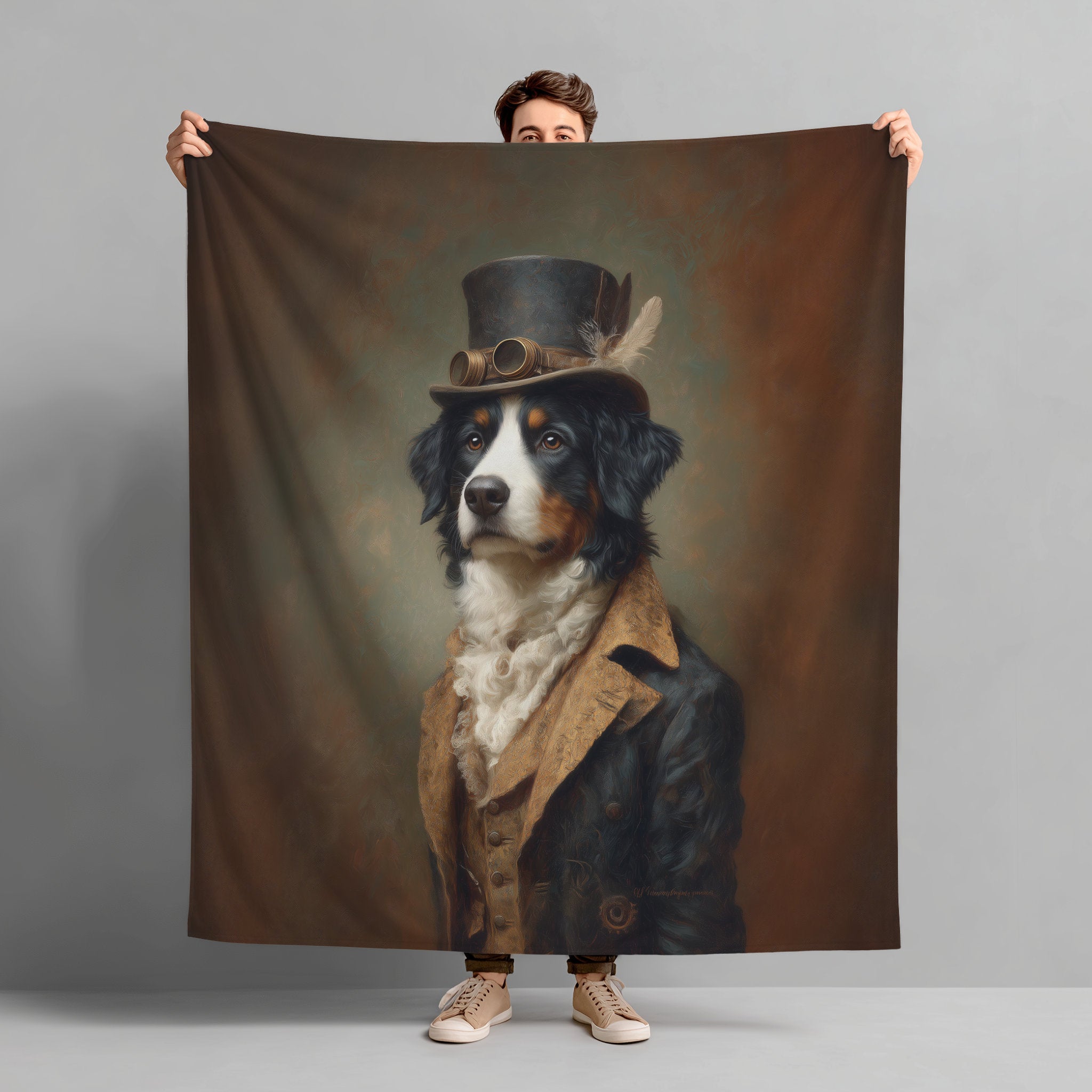 Steampunk Bernese Plush Blanket