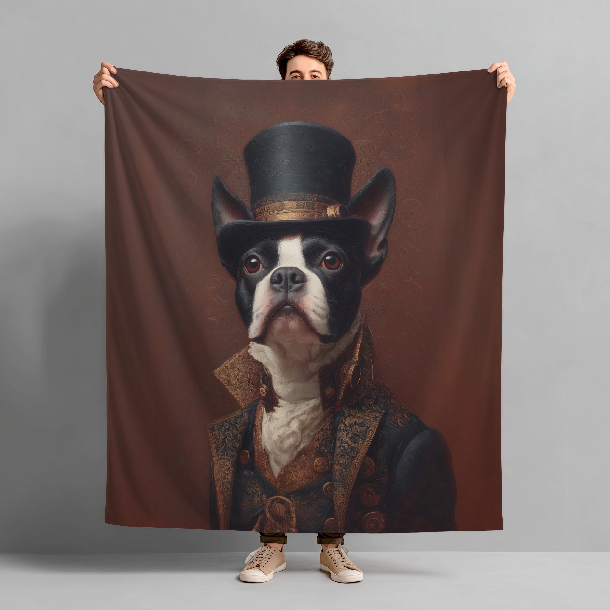 Steampunk Boston Terrier Plush Blanket