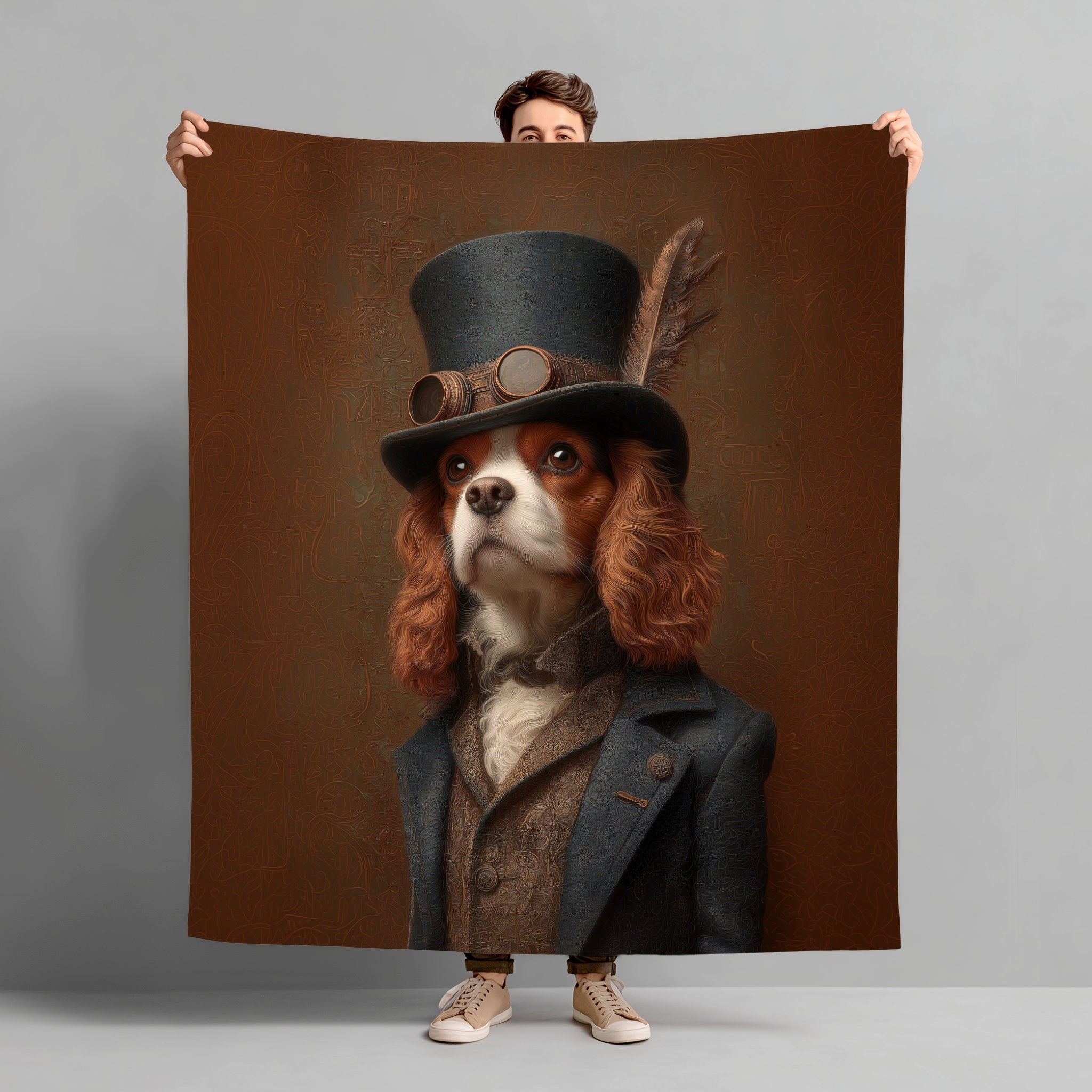 Steampunk Cavalier King Charles Spaniel Plush Blanket