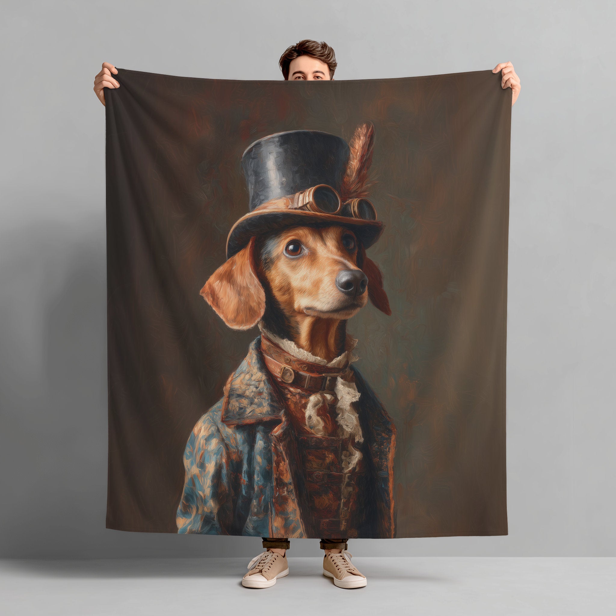 Steampunk Dachshund Plush Blanket