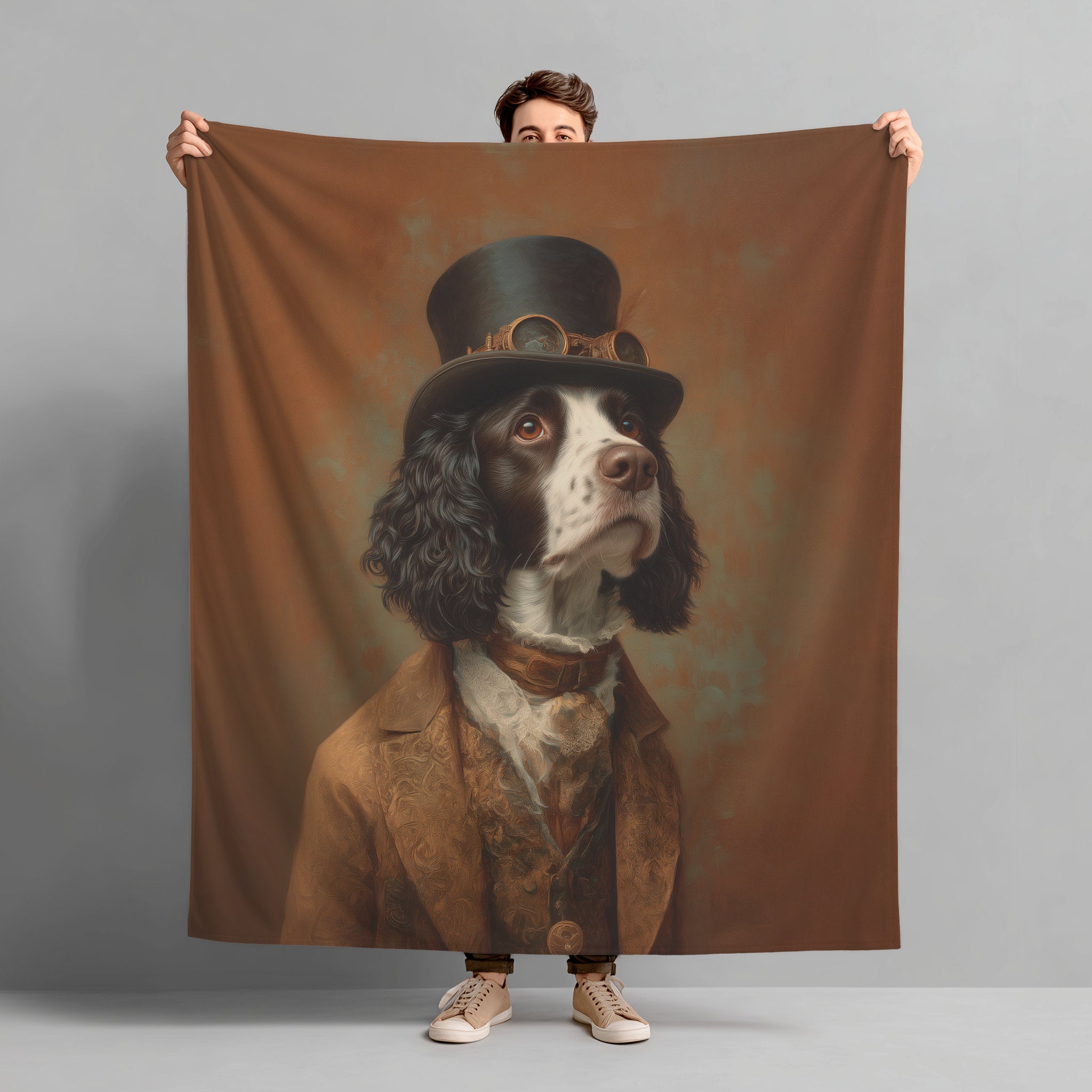 Steampunk English Springer Spaniel Plush Blanket