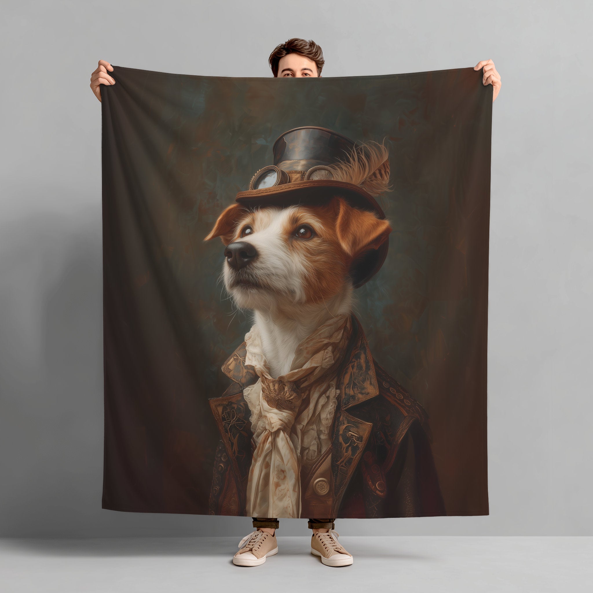 Steampunk Jack Russell Terrier Plush Blanket