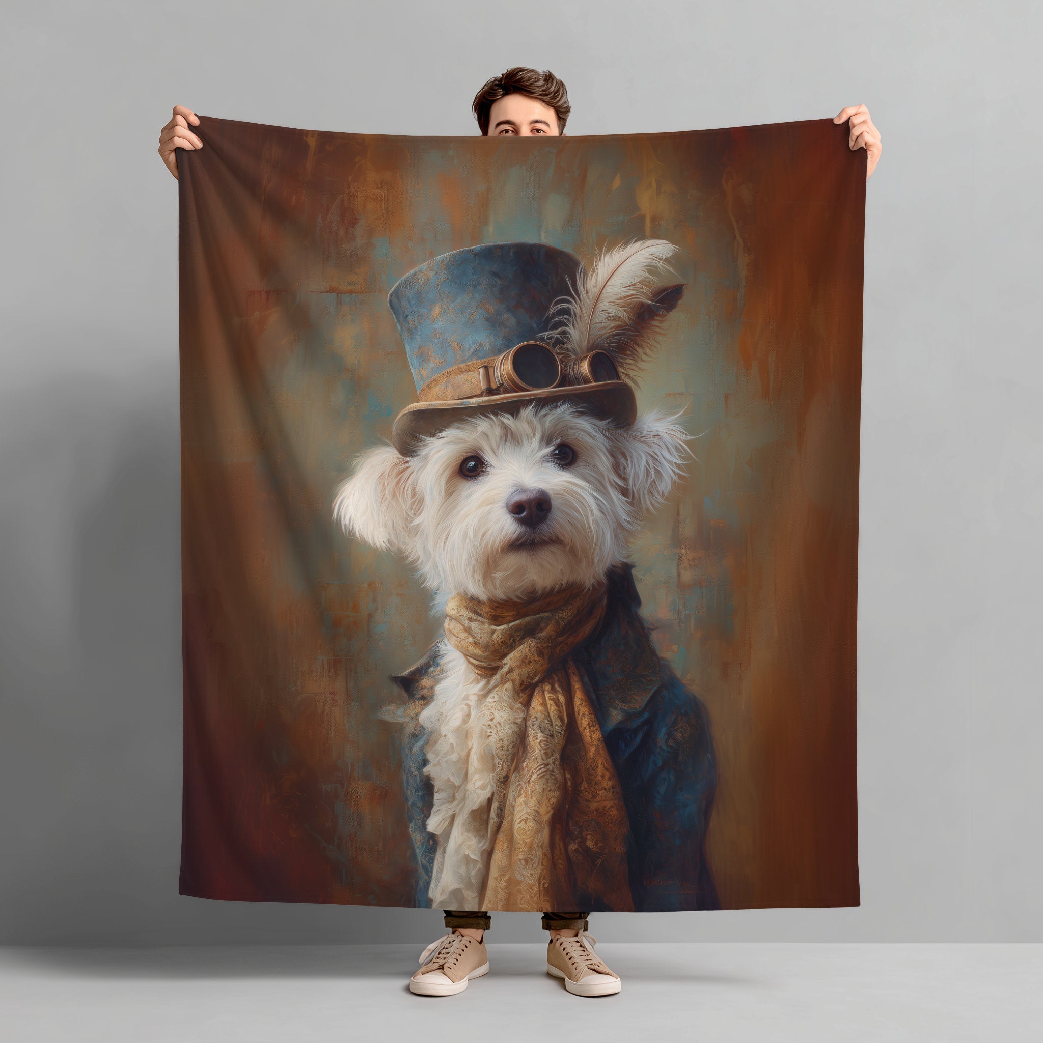 Steampunk Maltese Plush Blanket