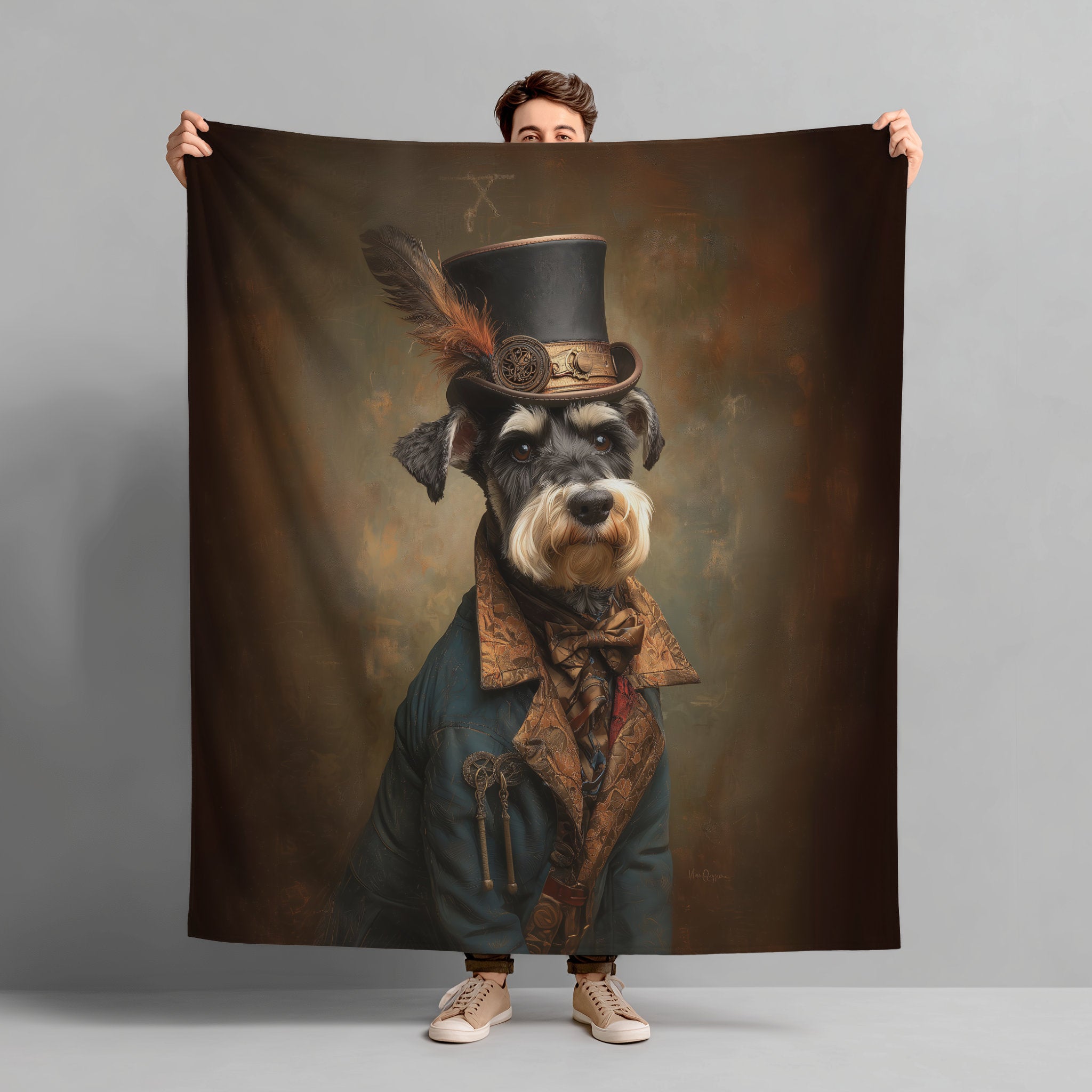 Steampunk Miniature Schnauzer Plush Blanket