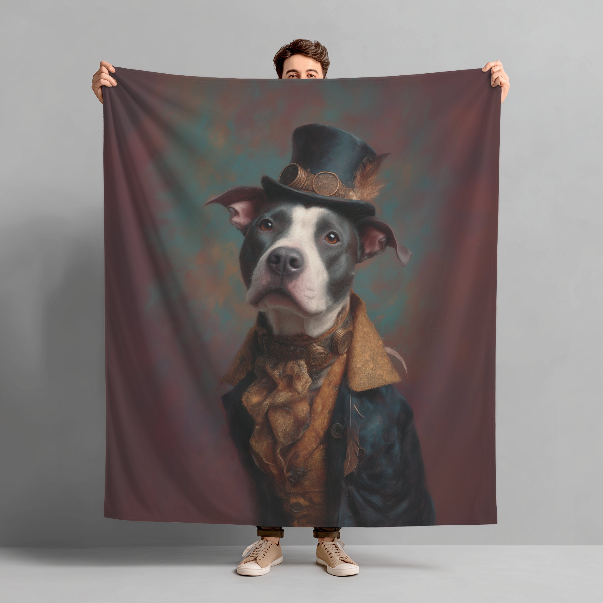 Steampunk Pit Bull Plush Blanket