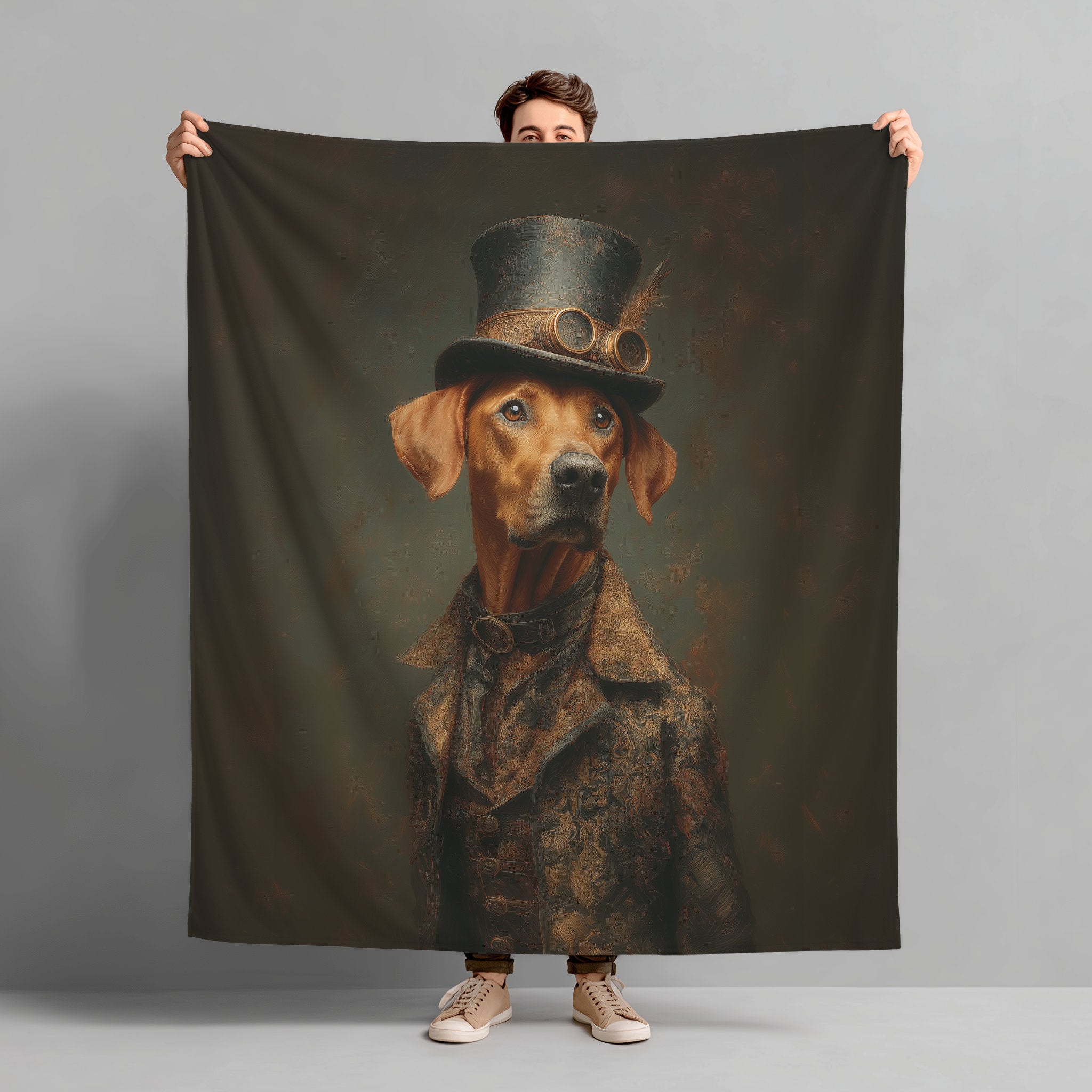 Steampunk Rhodesian Ridgeback Plush Blanket