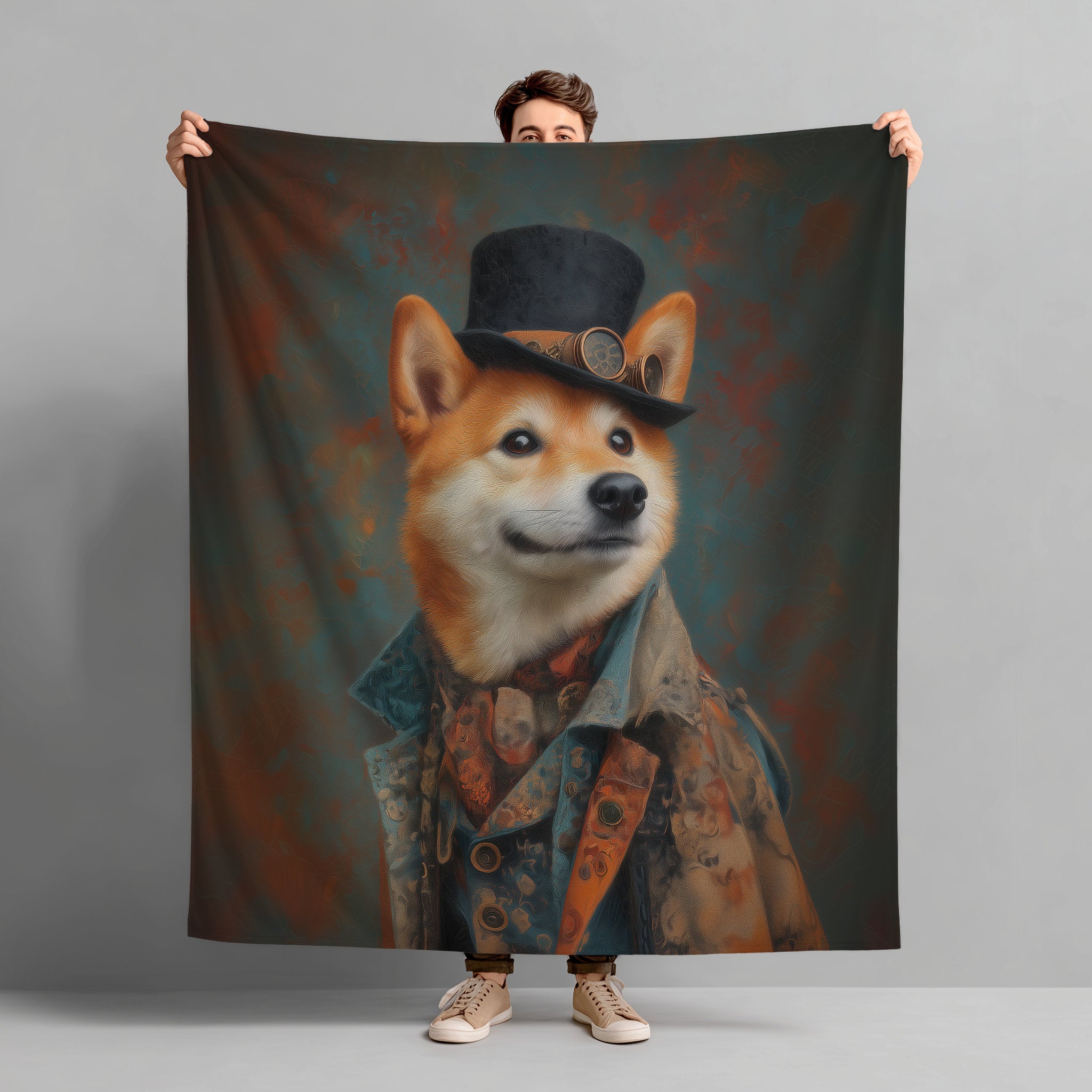 Steampunk Shiba Inu Plush Blanket