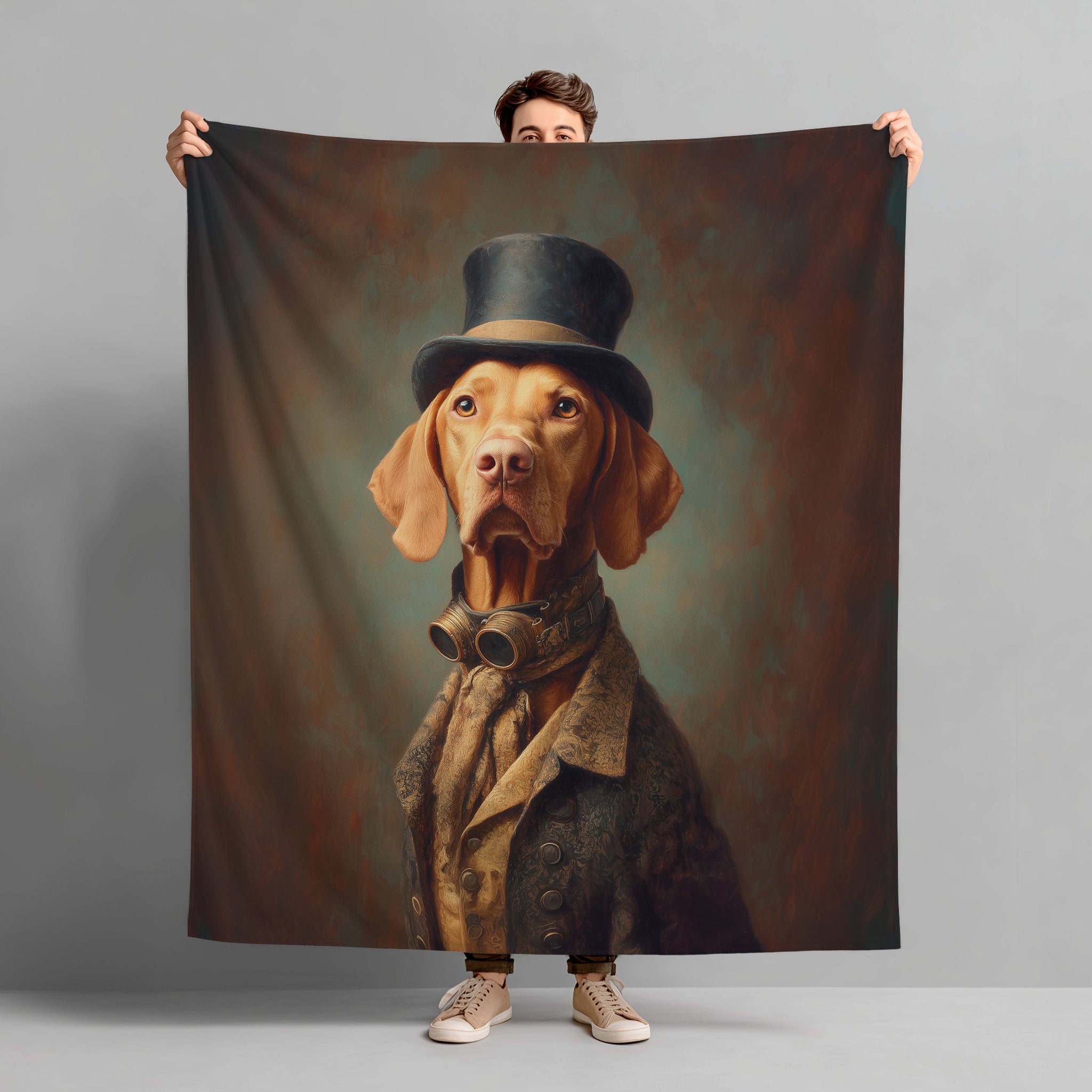 Steampunk Vizsla Plush Blanket