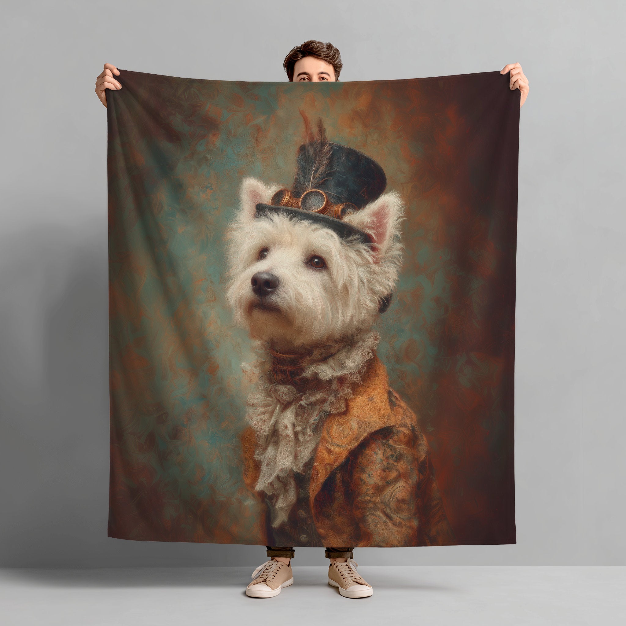 Steampunk Westie Plush Blanket