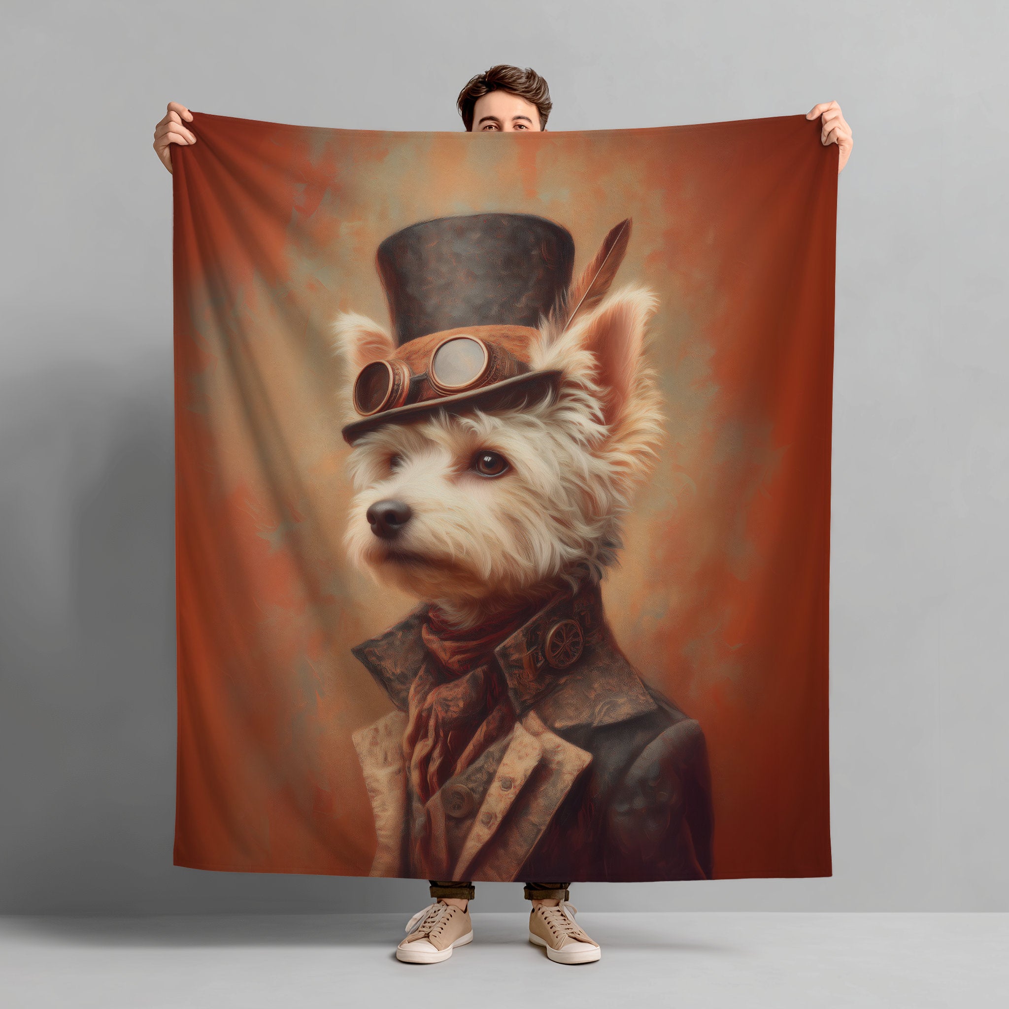 Steampunk Yorkshire Terrier Plush Blanket