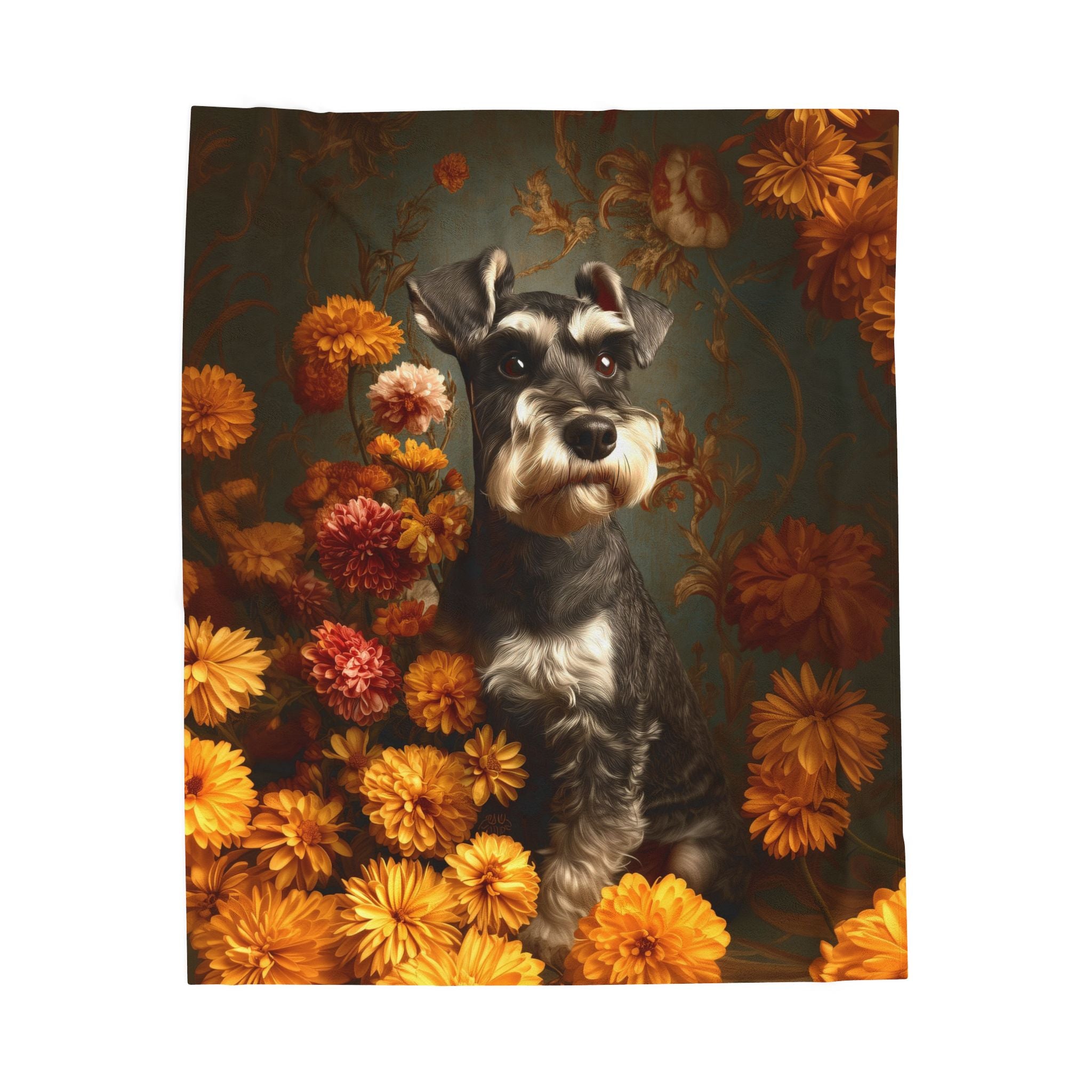 Botanical Miniature Schnauzer Plush Blanket