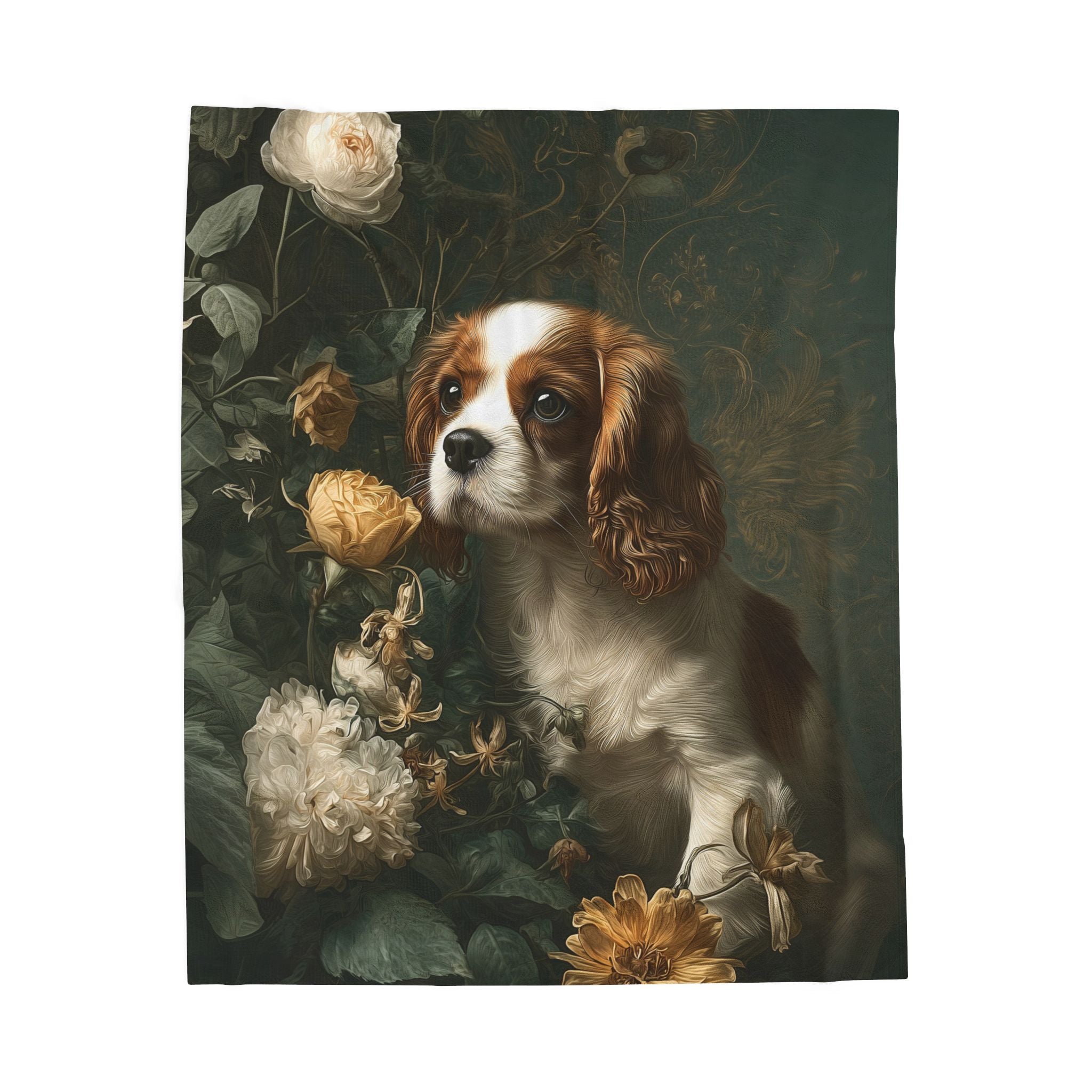 Botanical Cavalier King Charles Spaniel Plush Blanket