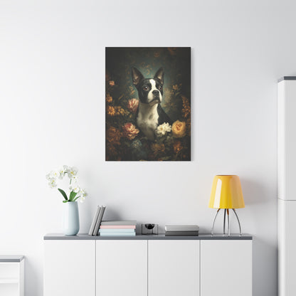 Botanical Boston Terrier Canvas Art