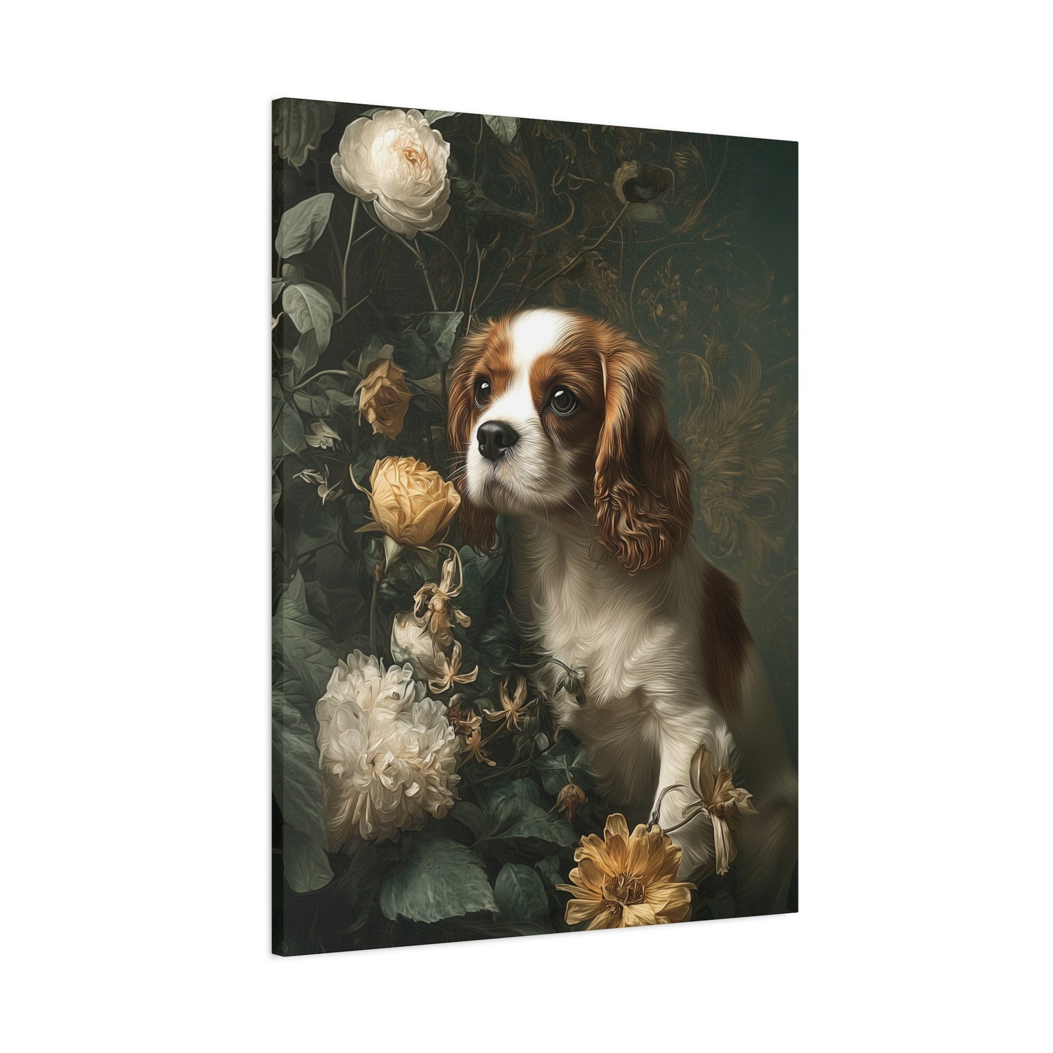 Botanical Cavalier King Charles Spaniel Canvas Art
