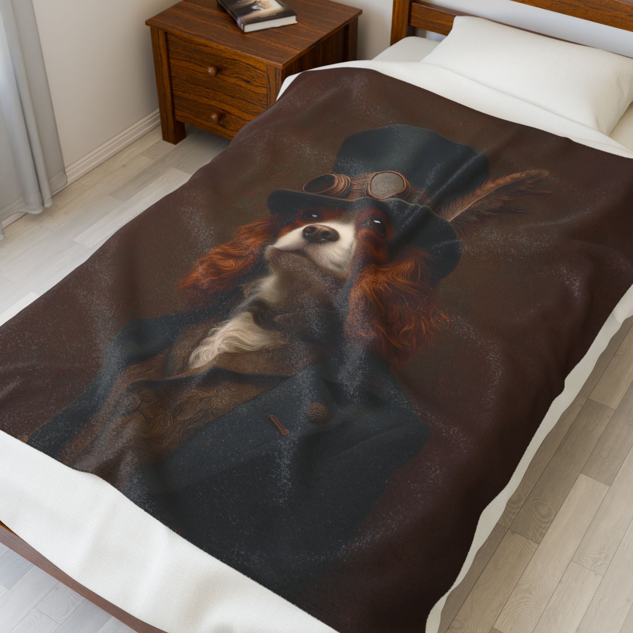 Steampunk Cavalier King Charles Spaniel Plush Blanket