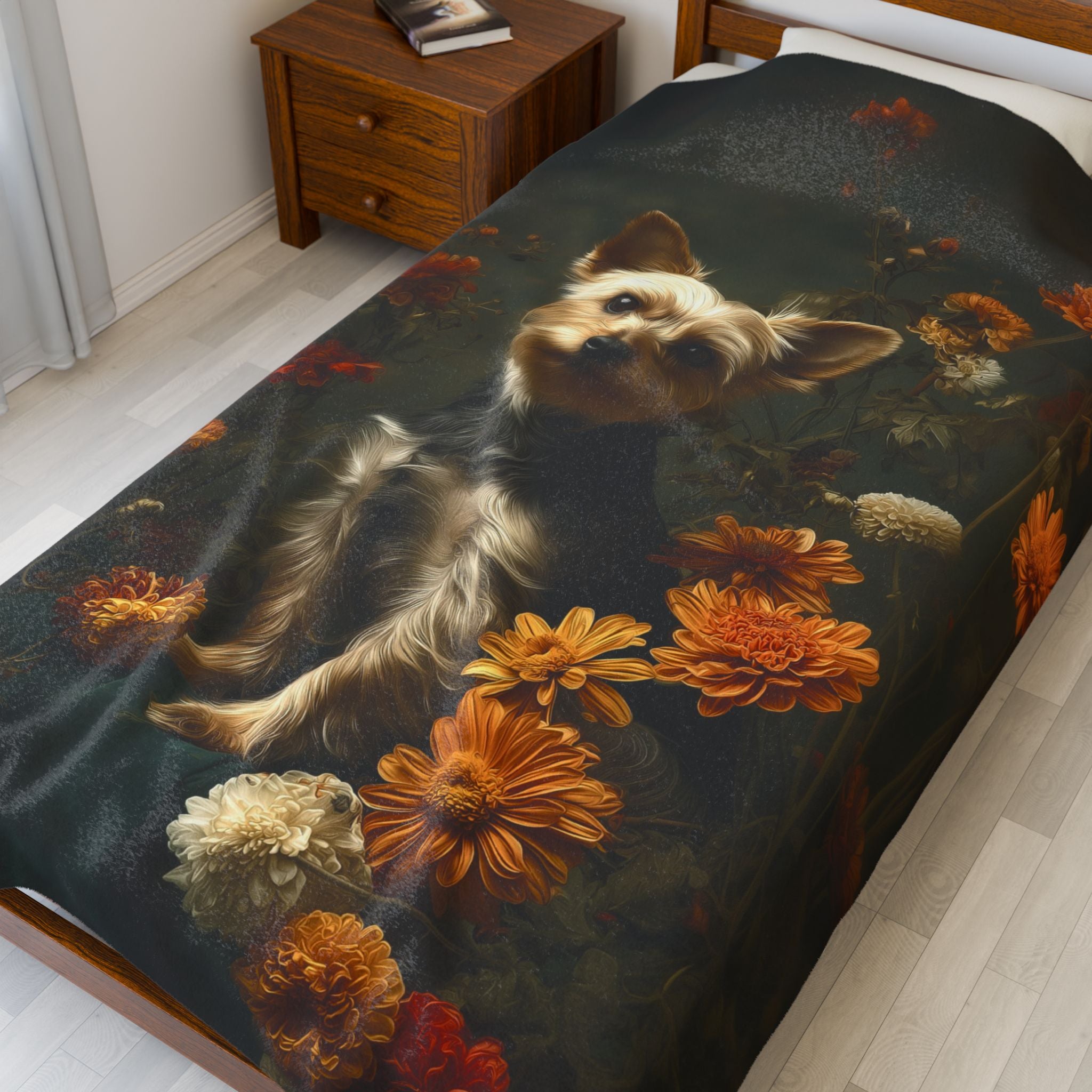 Botanical Yorkshire Terrier Plush Blanket