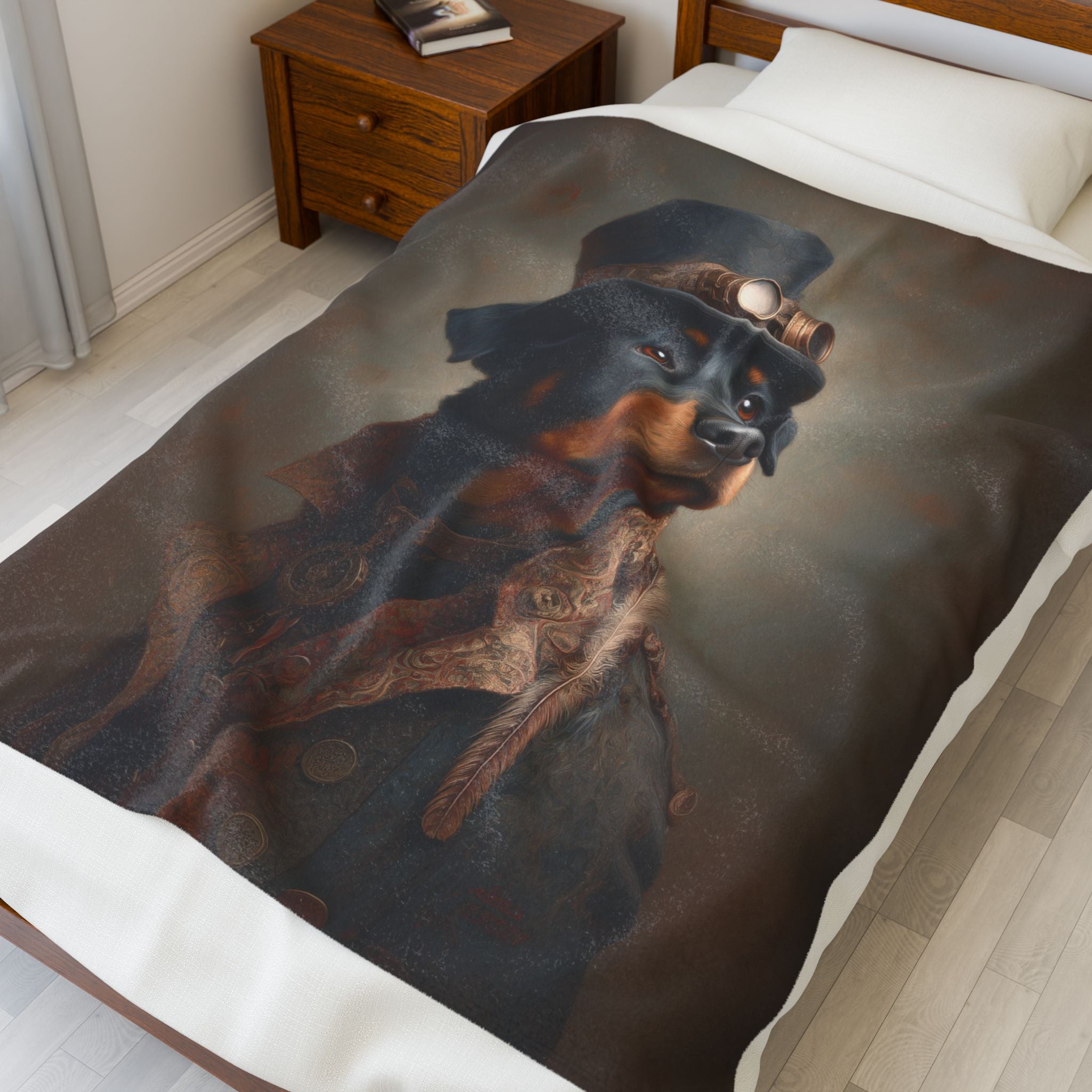 Steampunk Rottweiler Plush Blanket