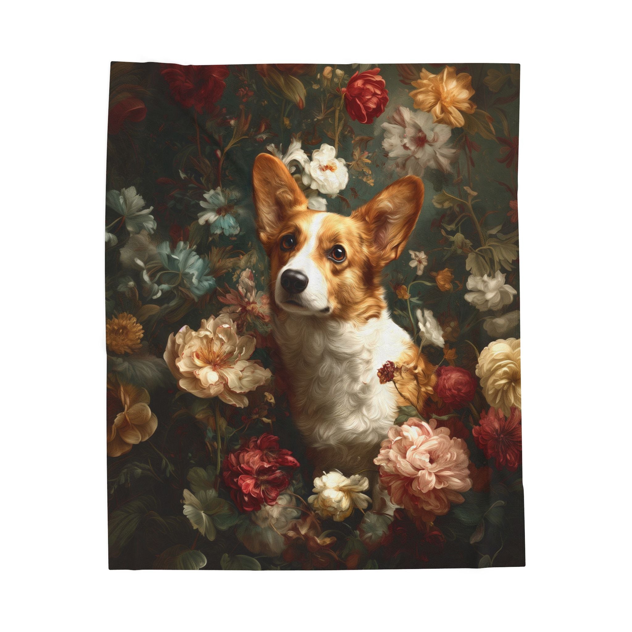 Botanical Corgi Plush Blanket