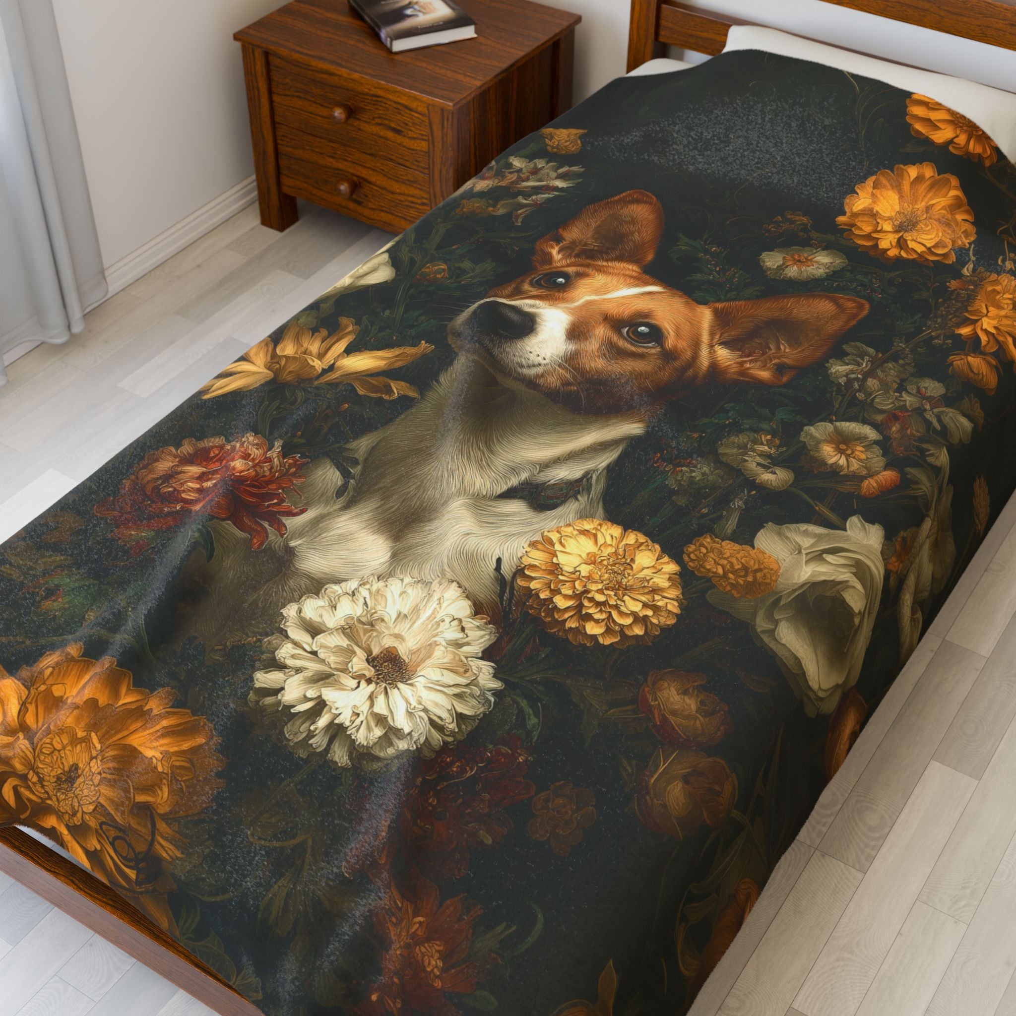 Botanical Basenji Plush Blanket