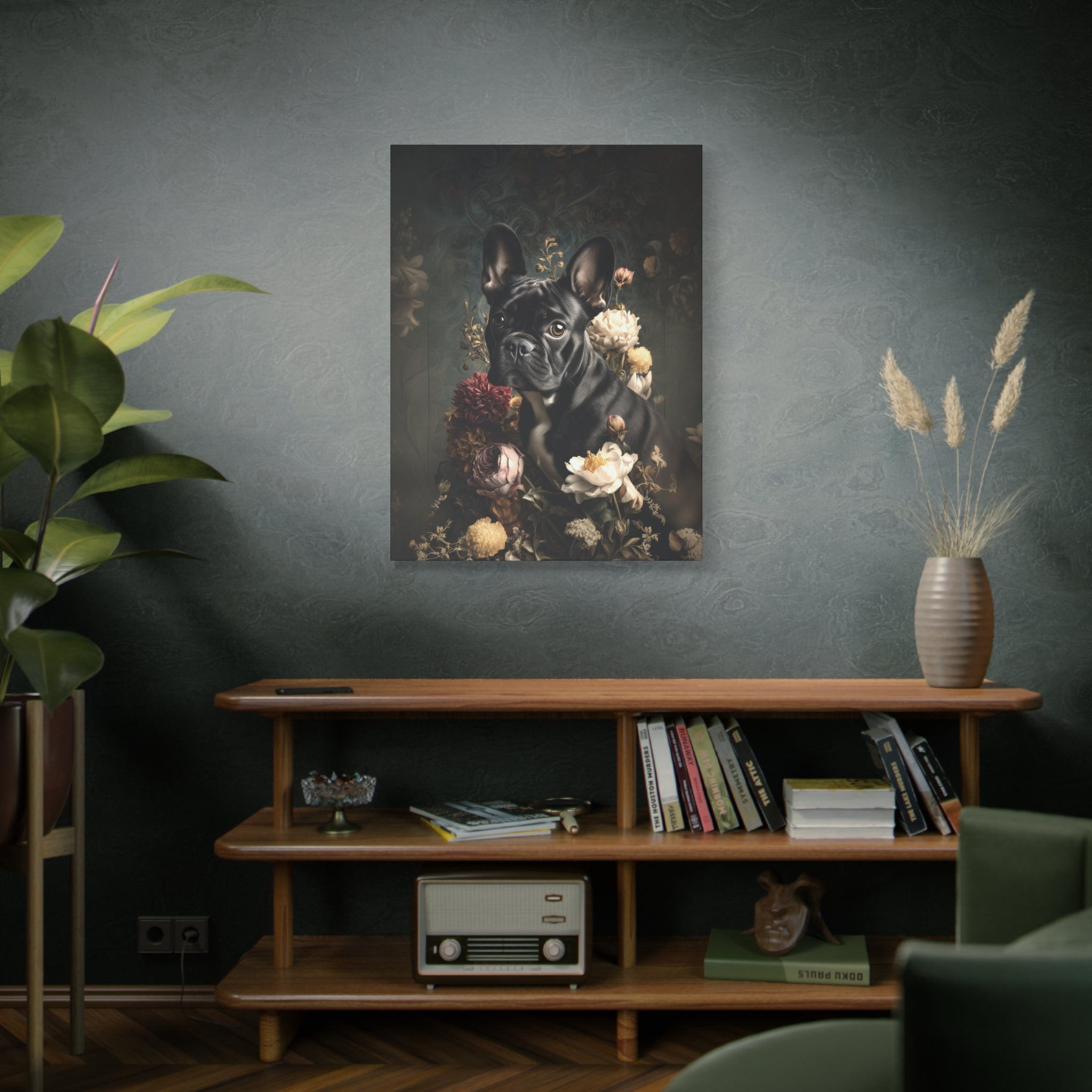Botanical French Bulldog Canvas Art