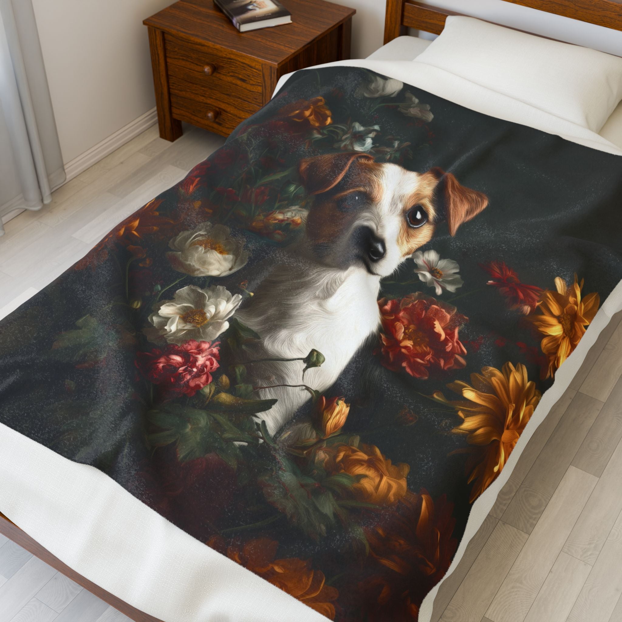 Botanical Jack Russell Terrier Plush Blanket