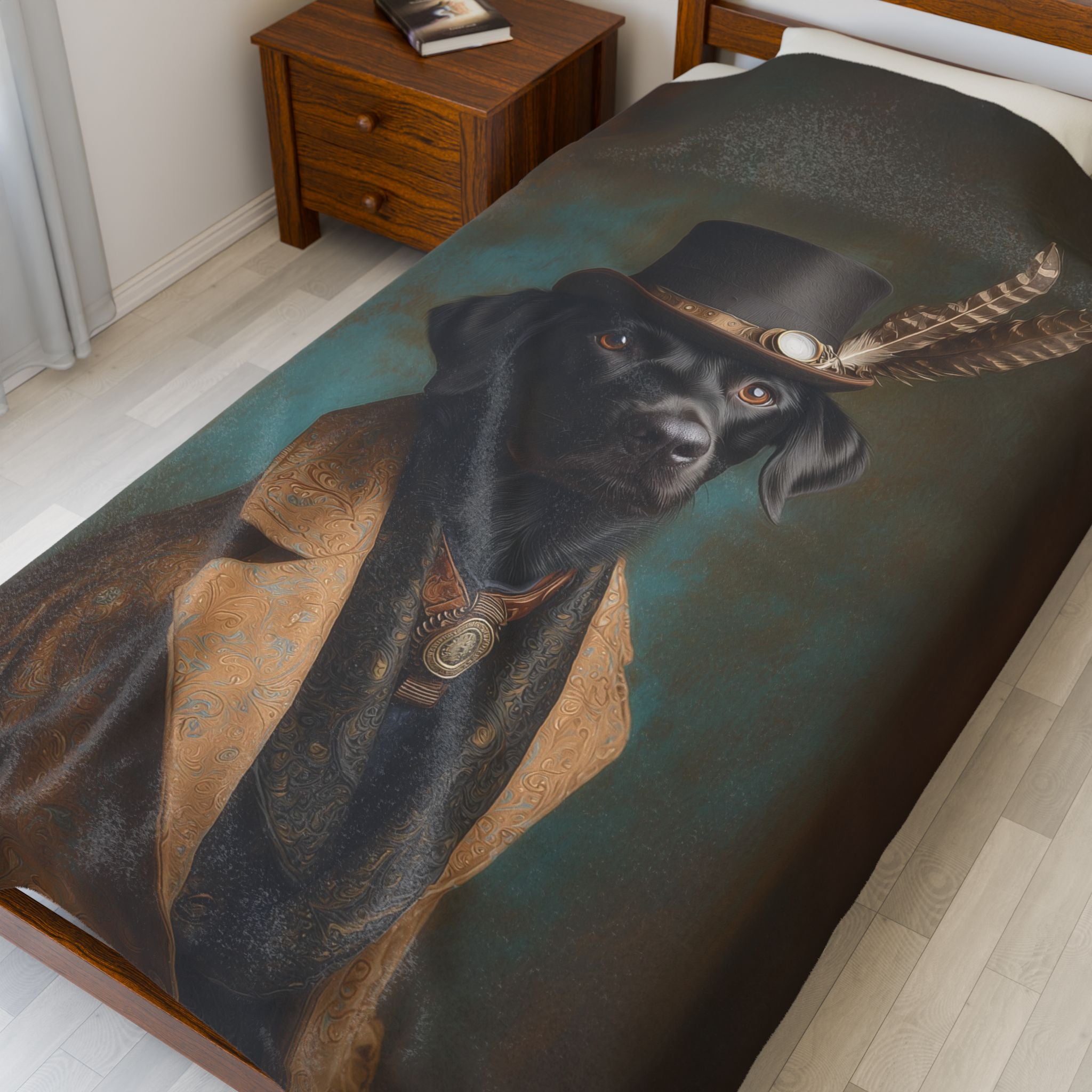 Steampunk Labrador Retriever (Black) Plush Blanket