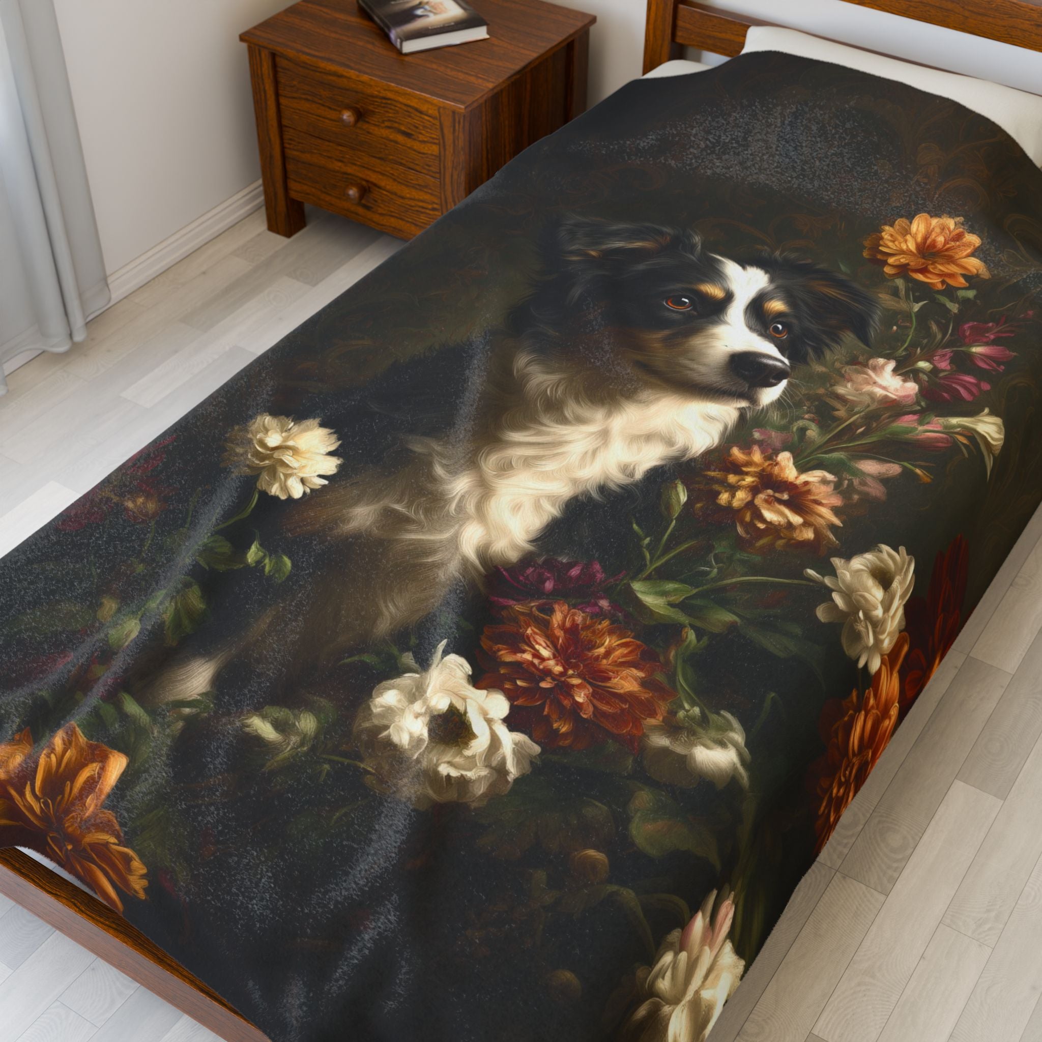 Botanical Australian Shepherd Plush Blanket