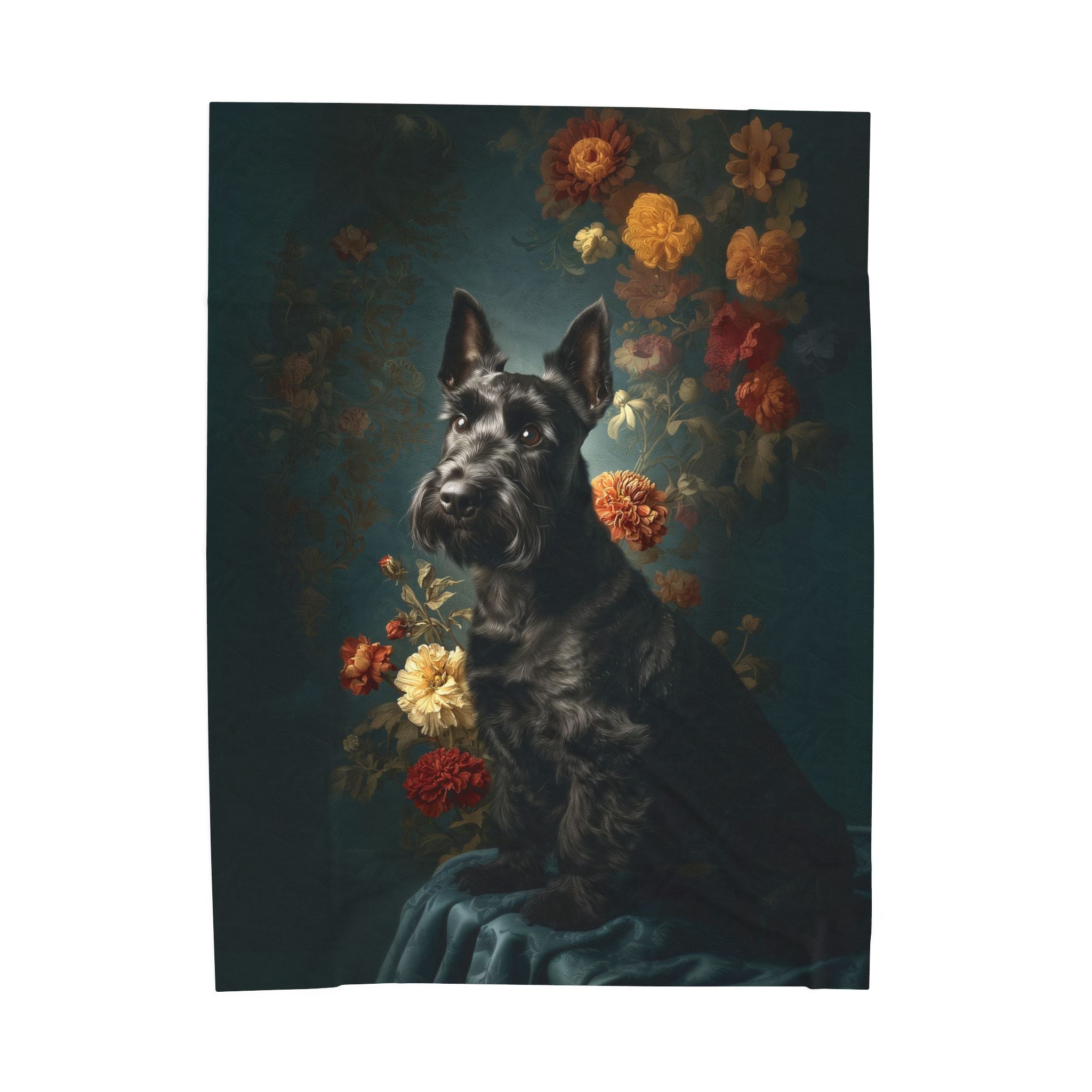 Botanical Scottish Terrier Plush Blanket