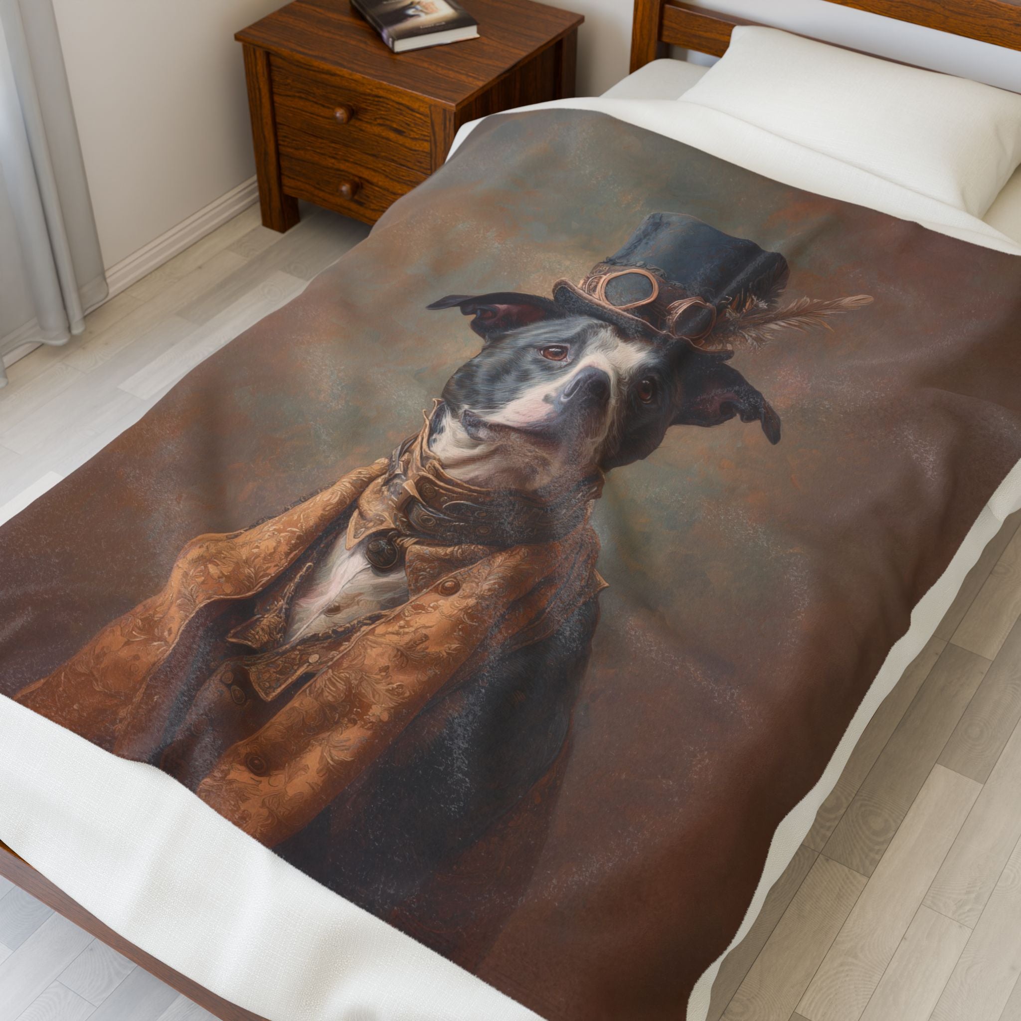Steampunk Staffordshire Bull Terrier Plush Blanket