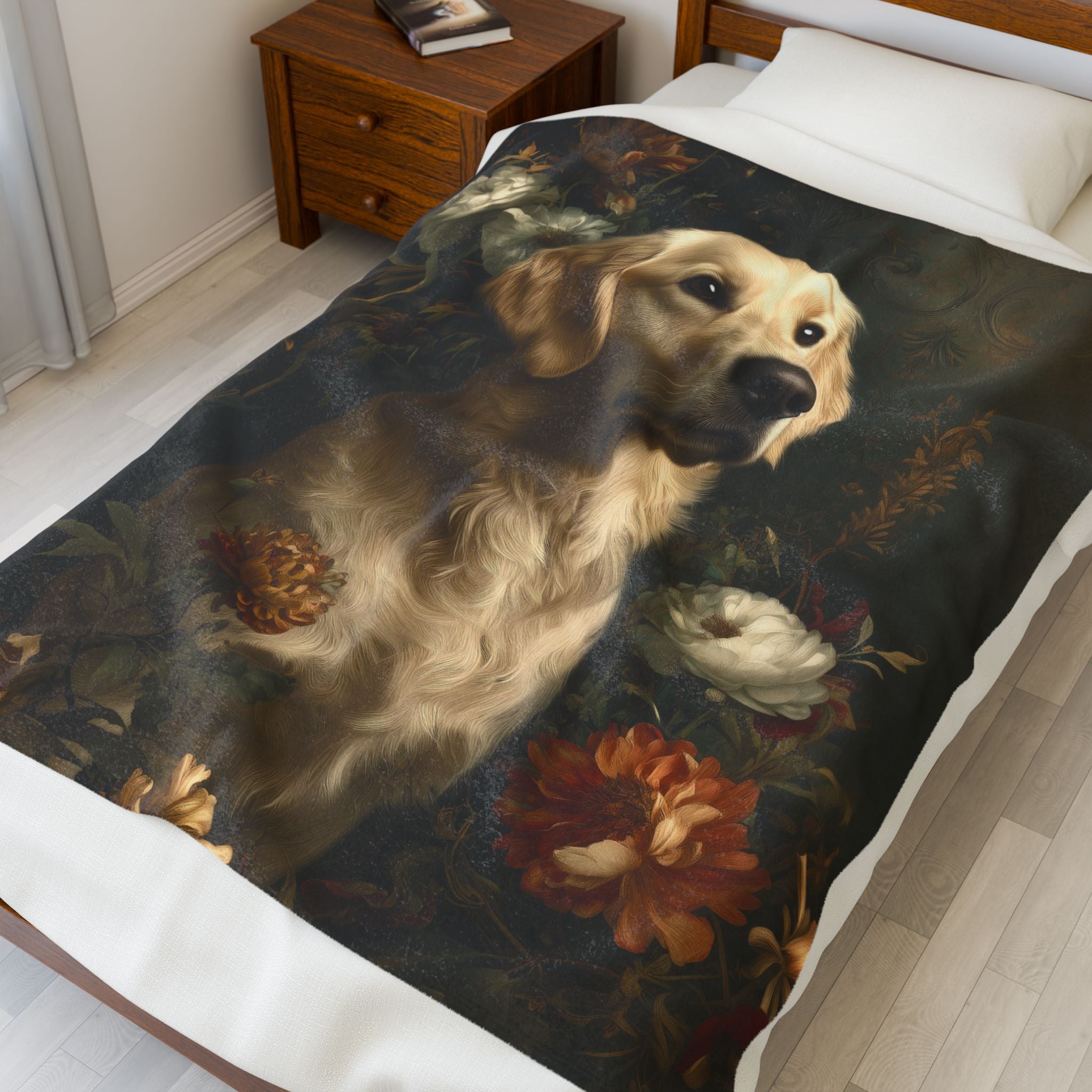 Botanical Golden Retriever Plush Blanket