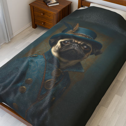 Steampunk Pug Plush Blanket