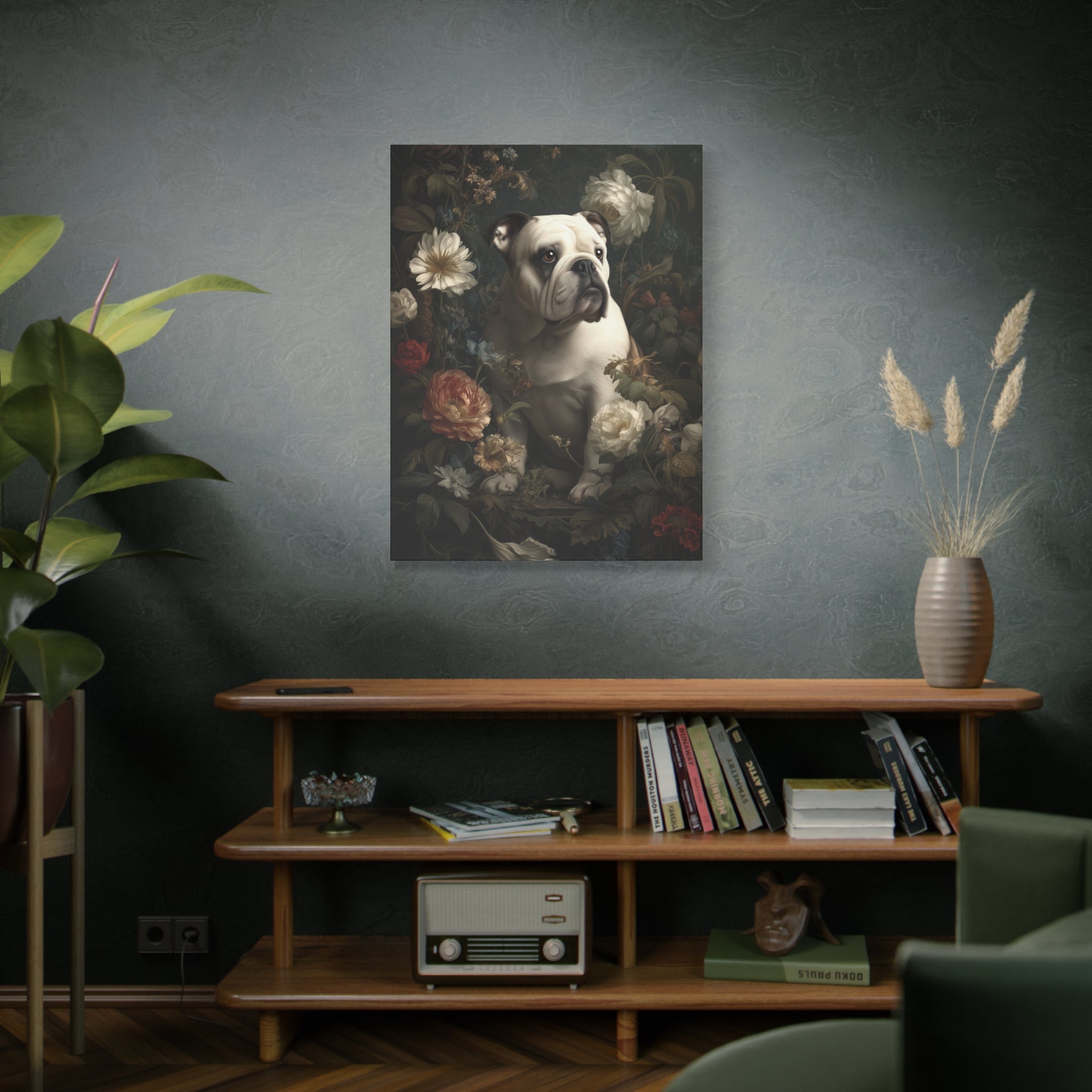 Botanical Bulldog Canvas Art