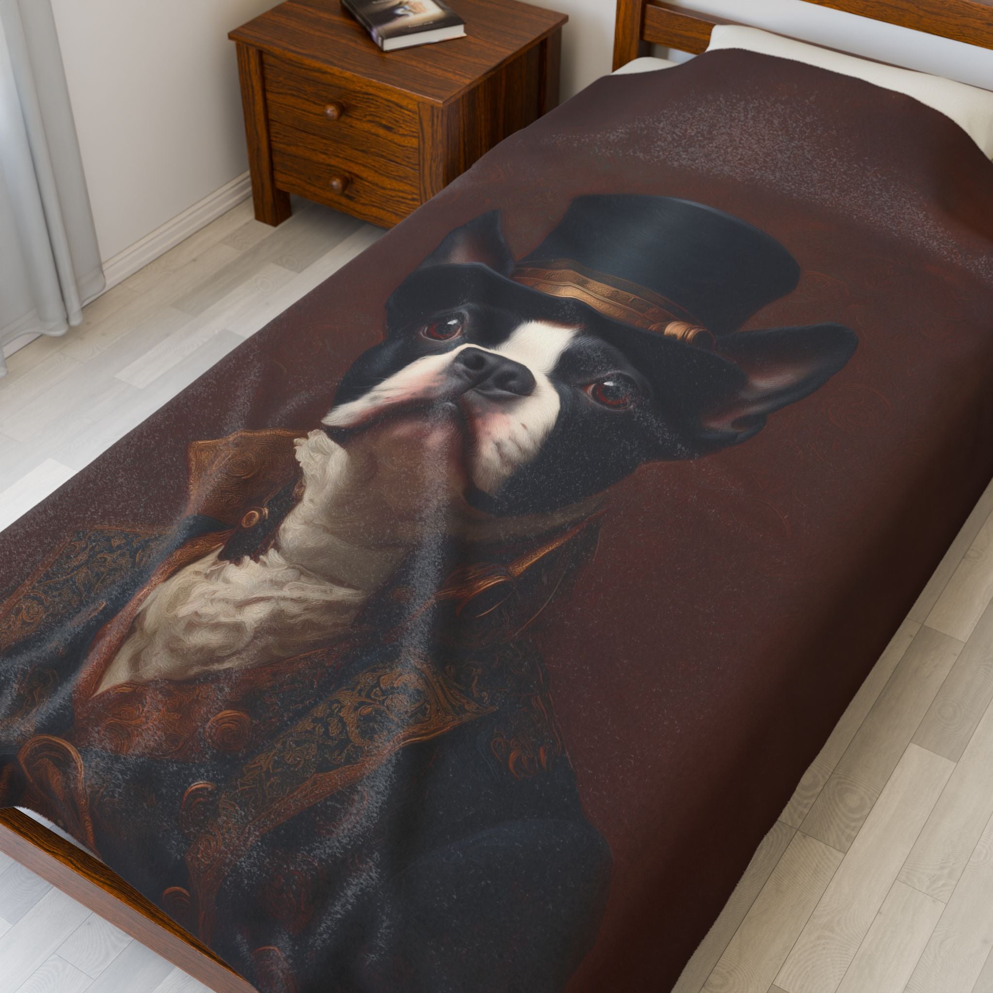 Steampunk Boston Terrier Plush Blanket