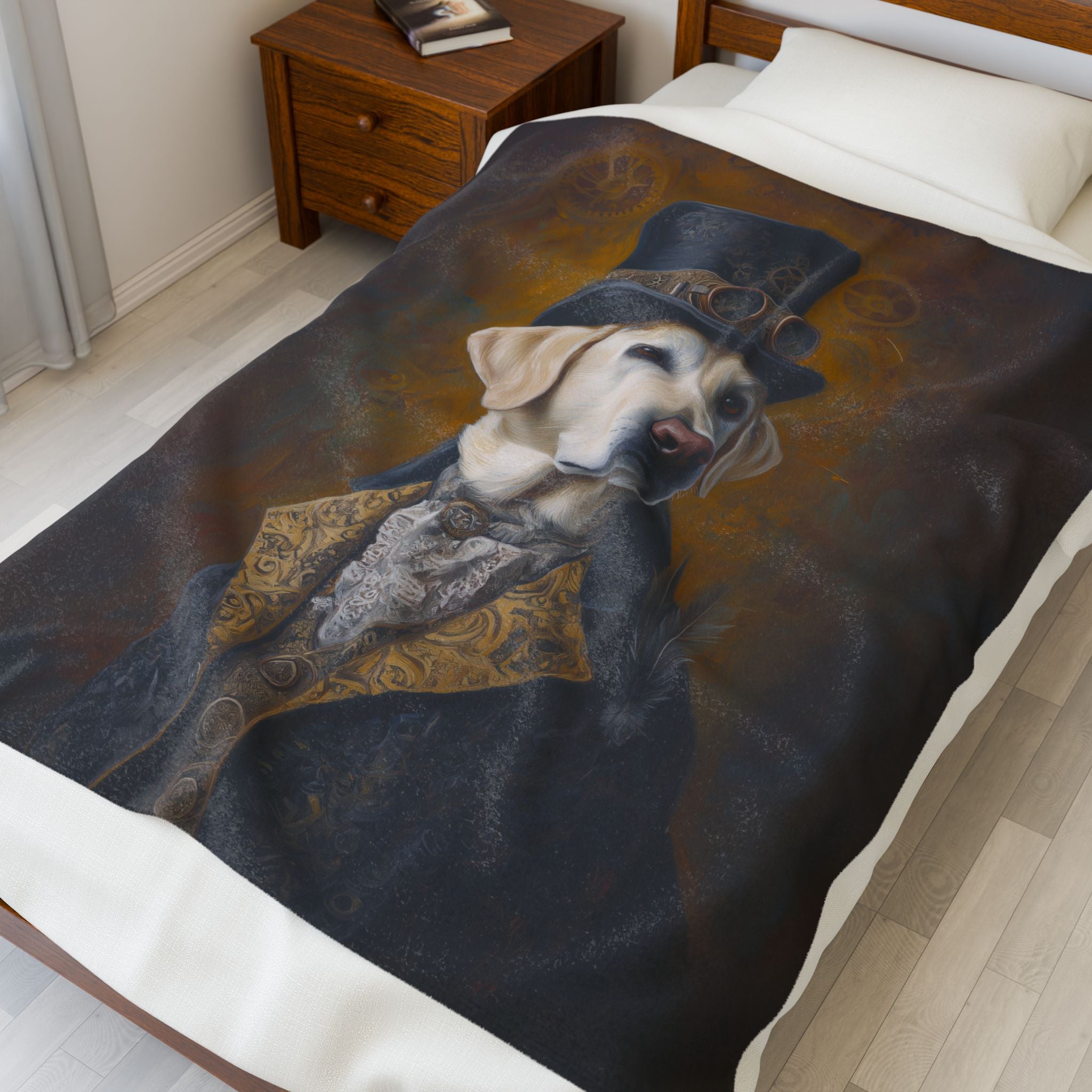Steampunk Labrador Retriever (Yellow) Plush Blanket
