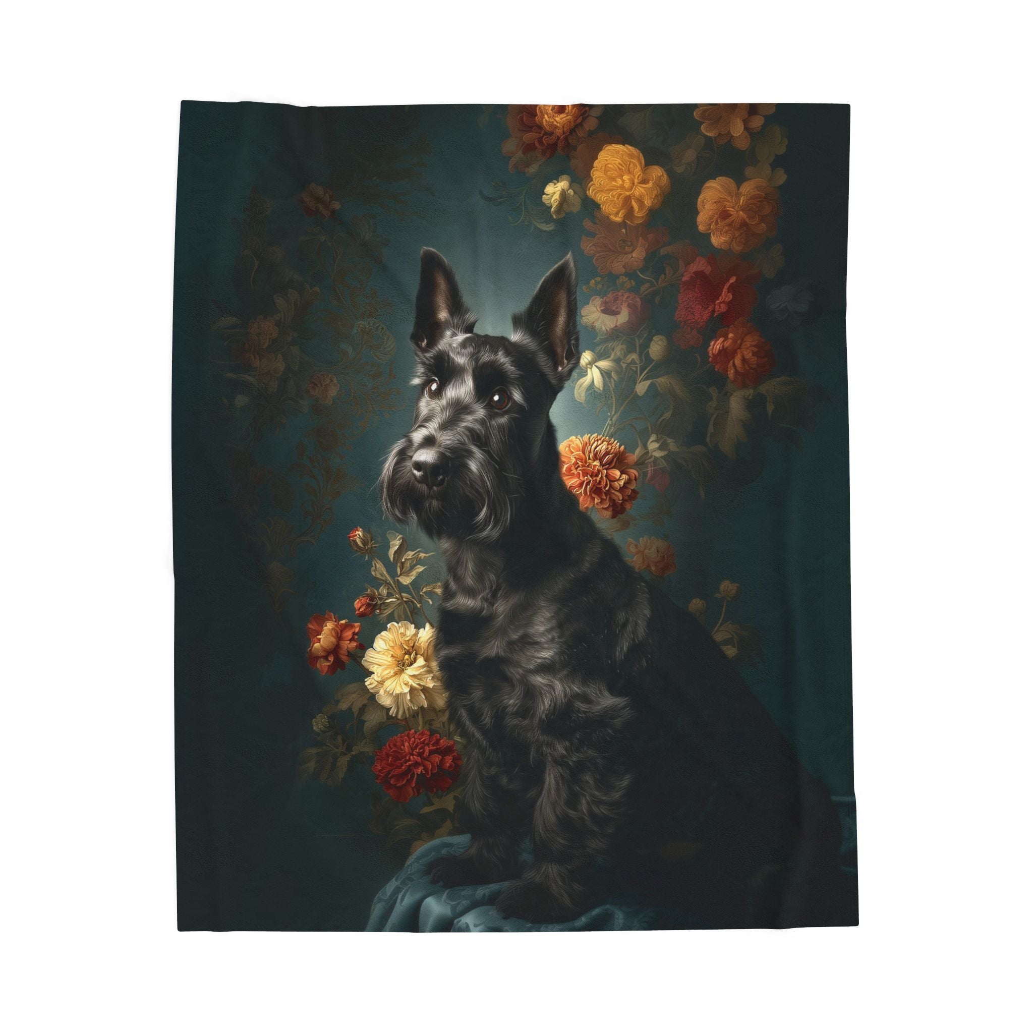 Botanical Scottish Terrier Plush Blanket