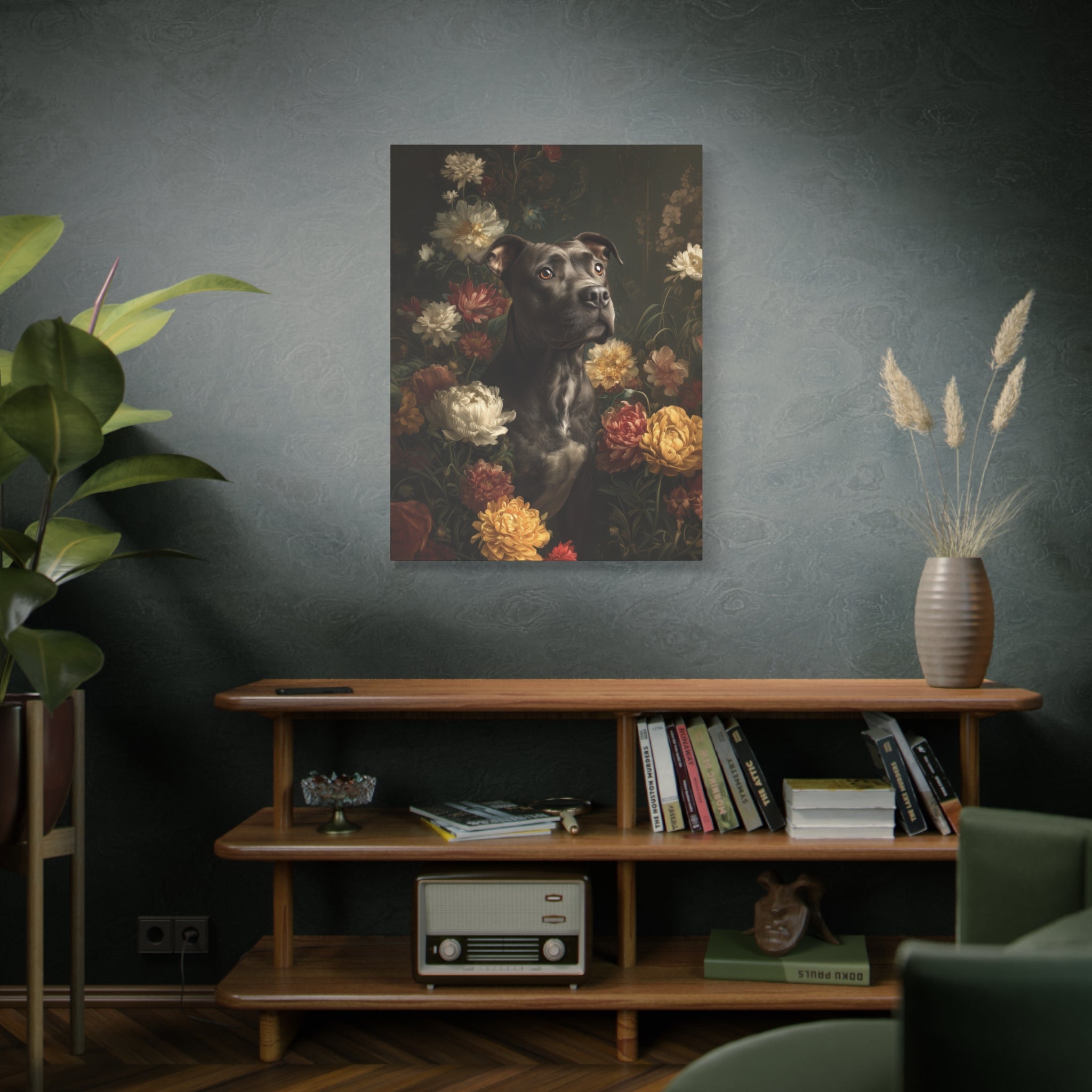 Botanical Pit Bull Canvas Art