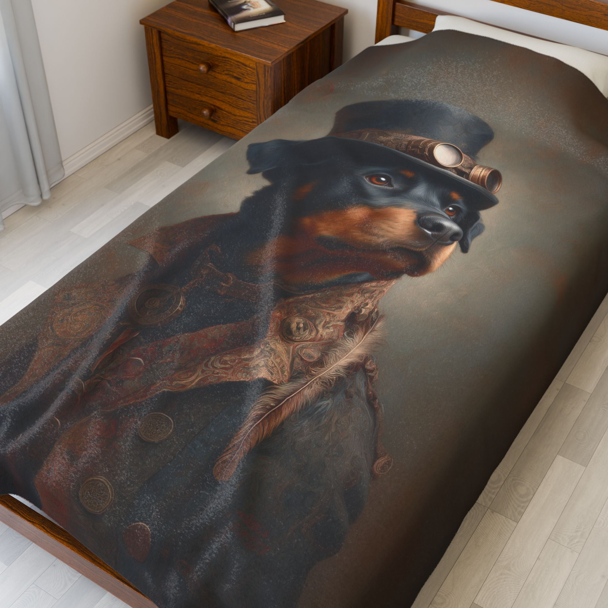 Steampunk Rottweiler Plush Blanket