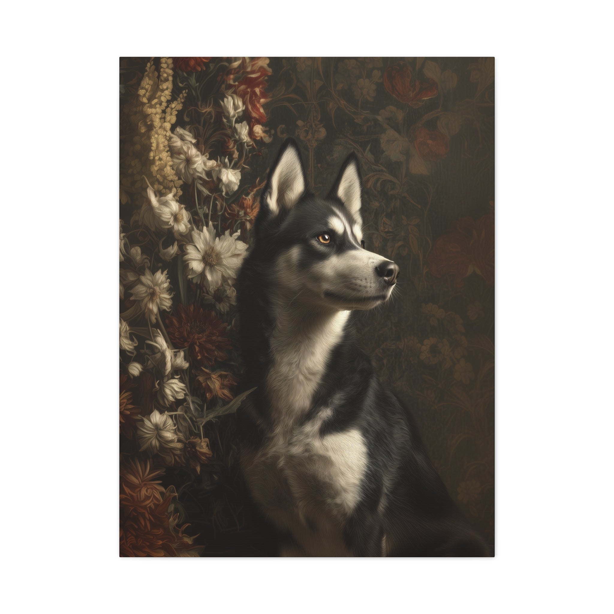 Botanical Siberian Husky Canvas Art
