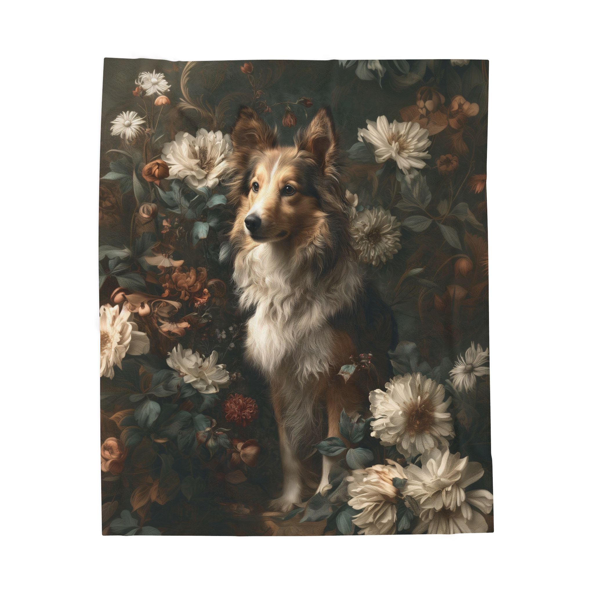 Botanical Shetland Sheepdog Plush Blanket