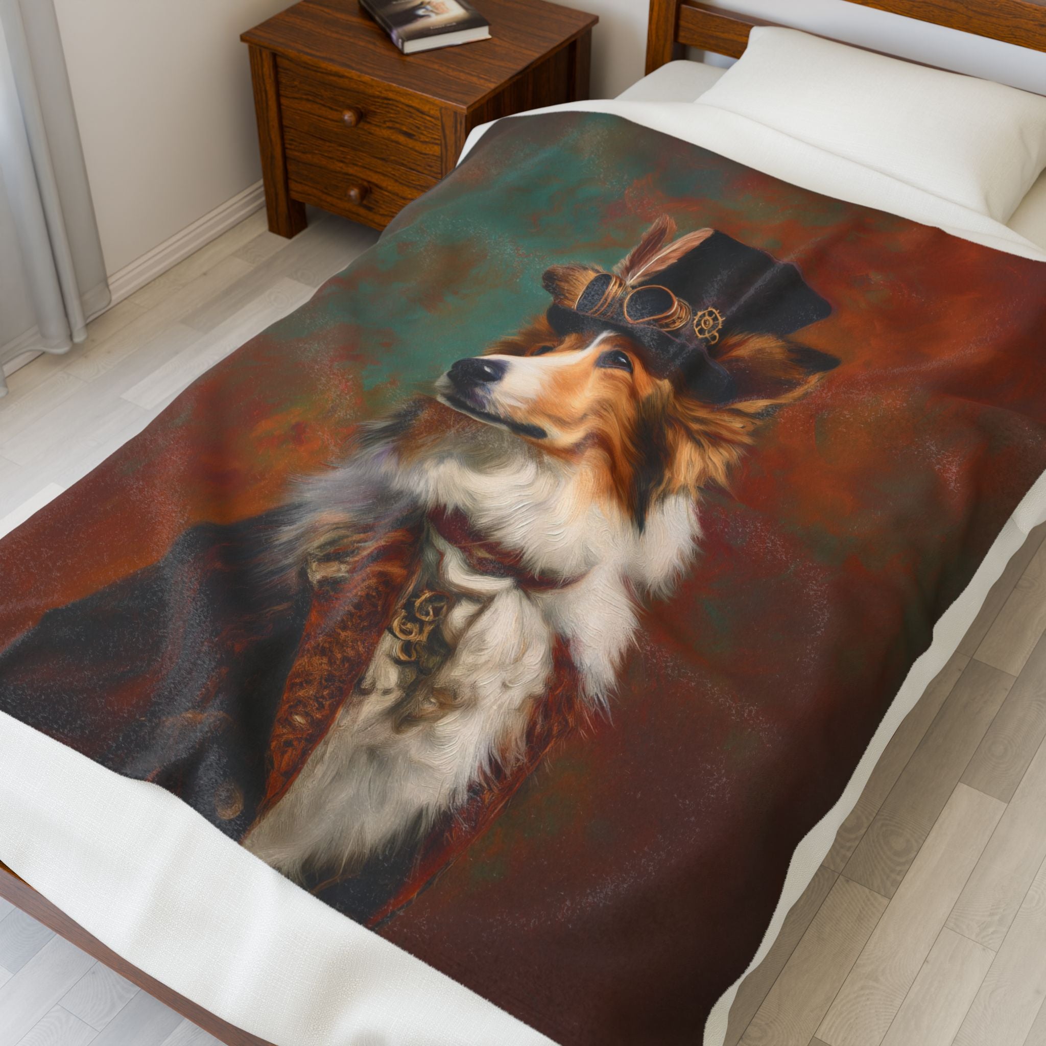 Steampunk Shetland Sheepdog Plush Blanket