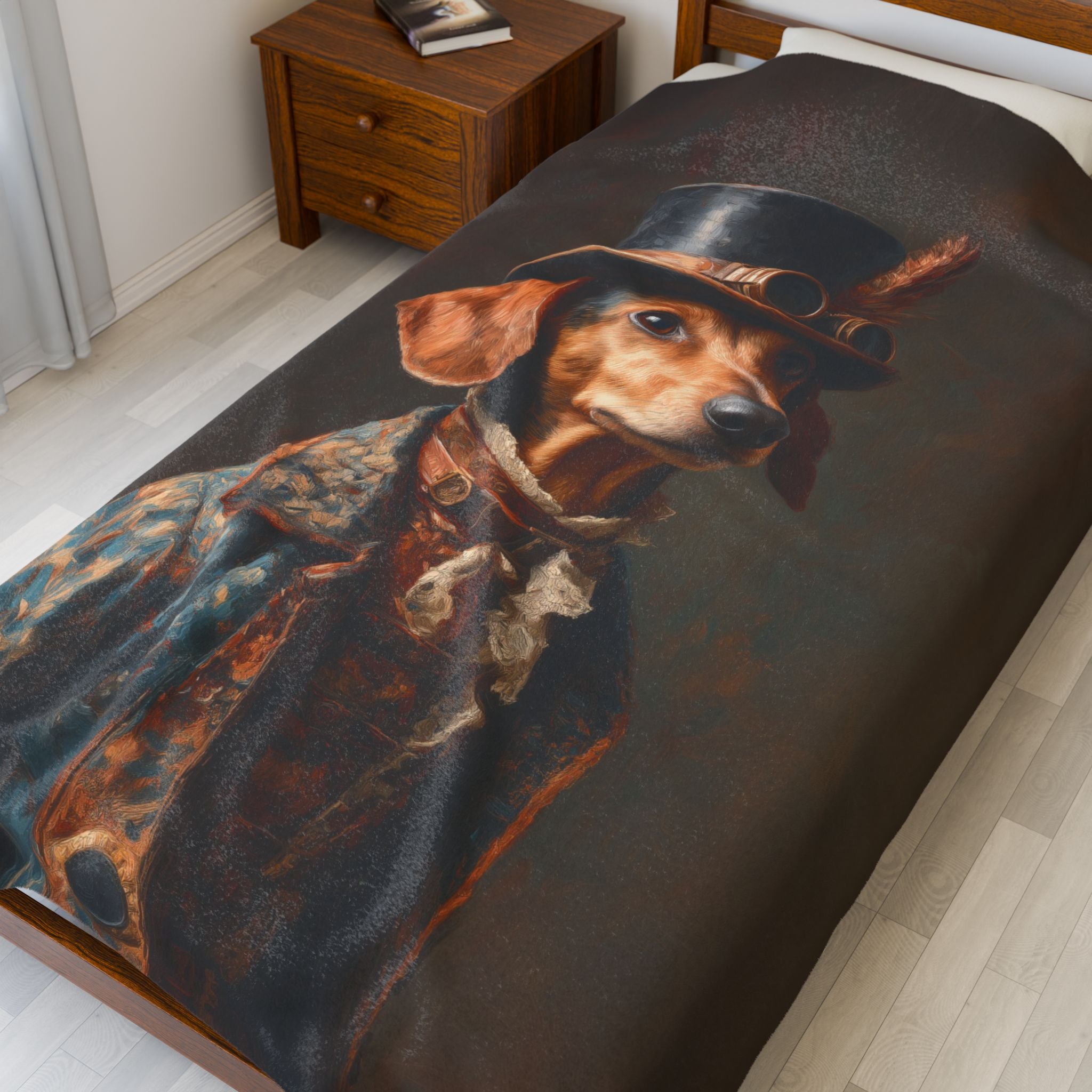 Steampunk Dachshund Plush Blanket