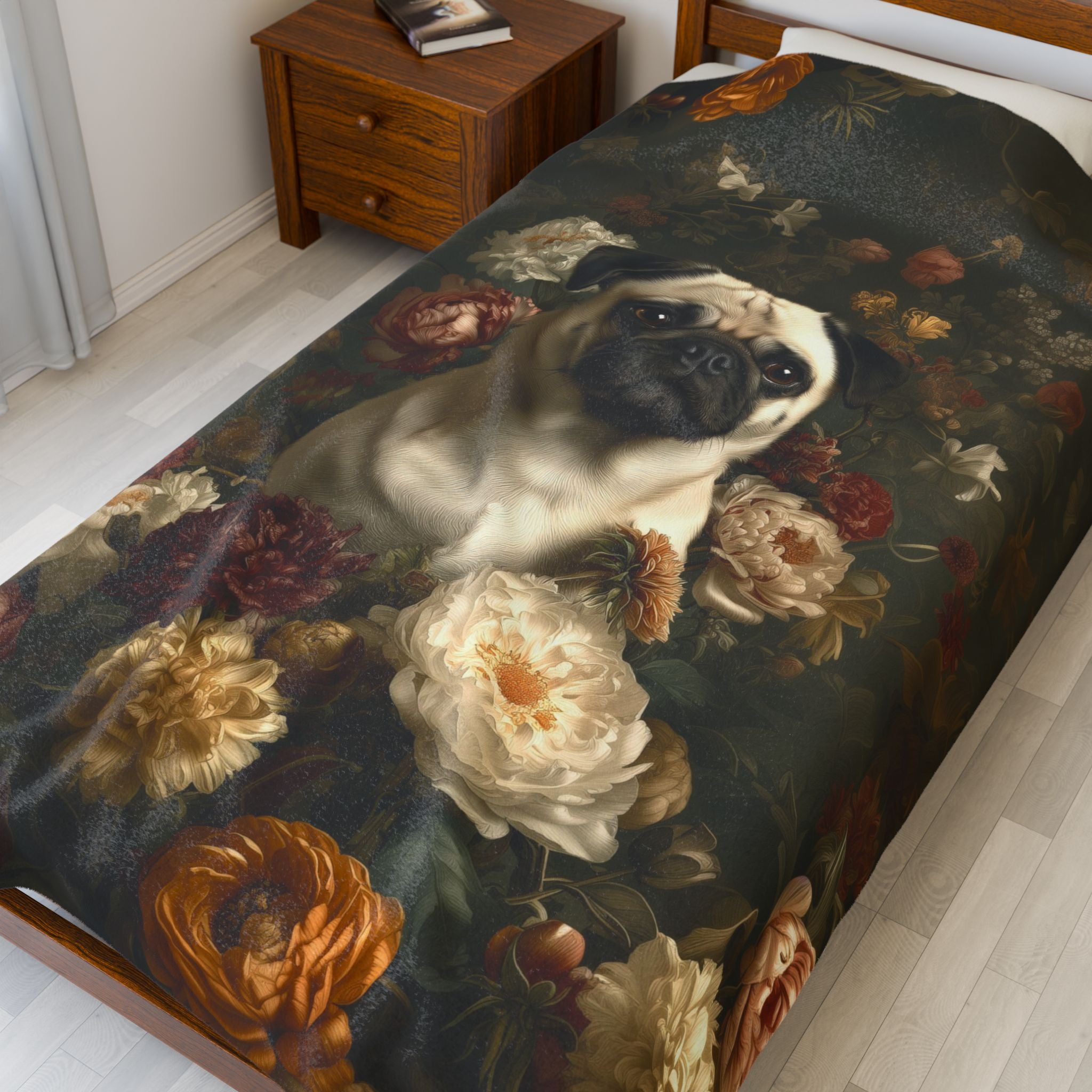 Botanical Pug Plush Blanket