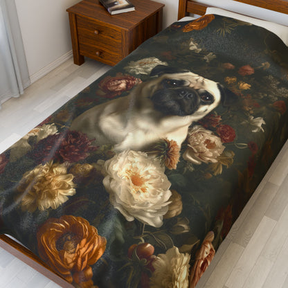 Botanical Pug Plush Blanket