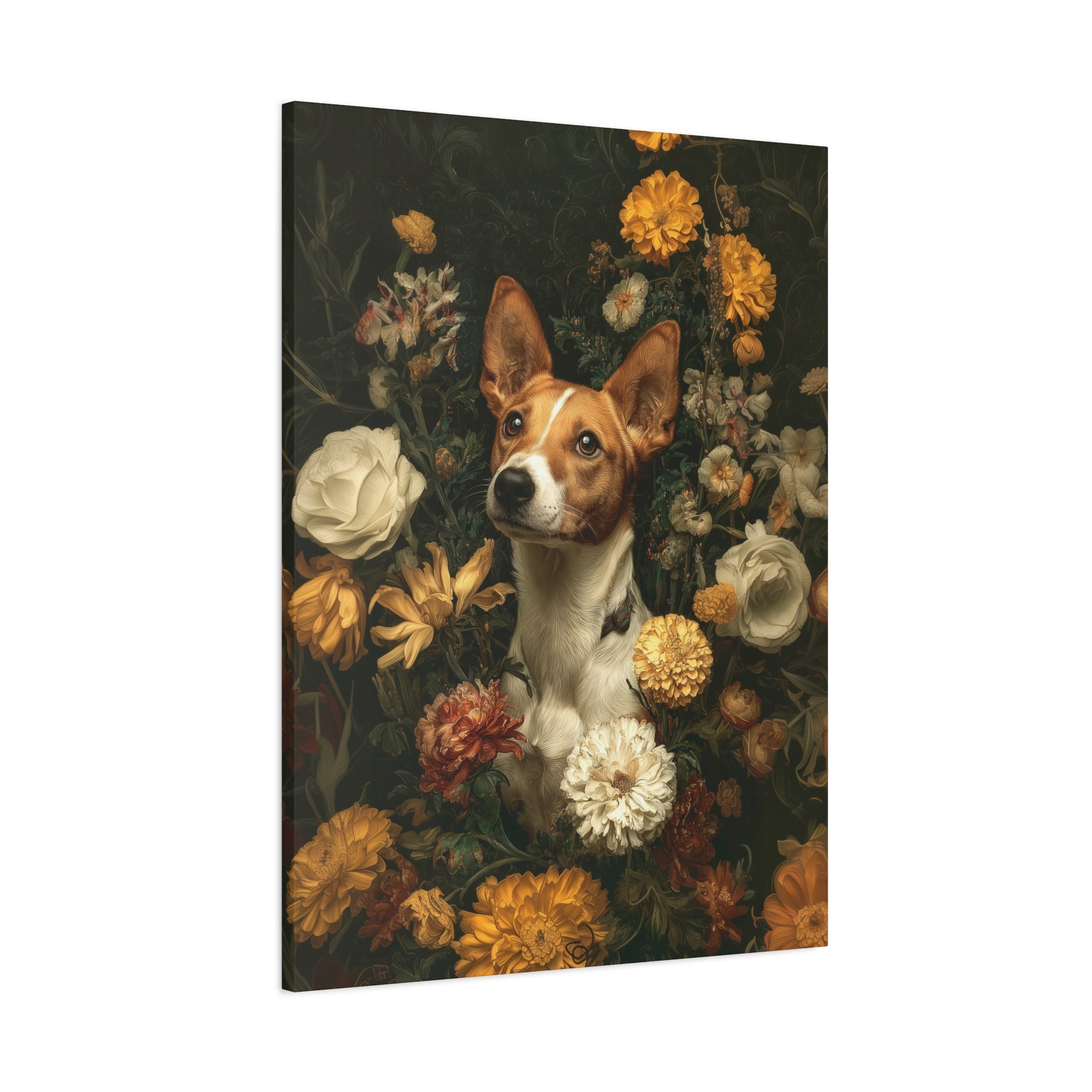 Botanical Basenji Canvas Art