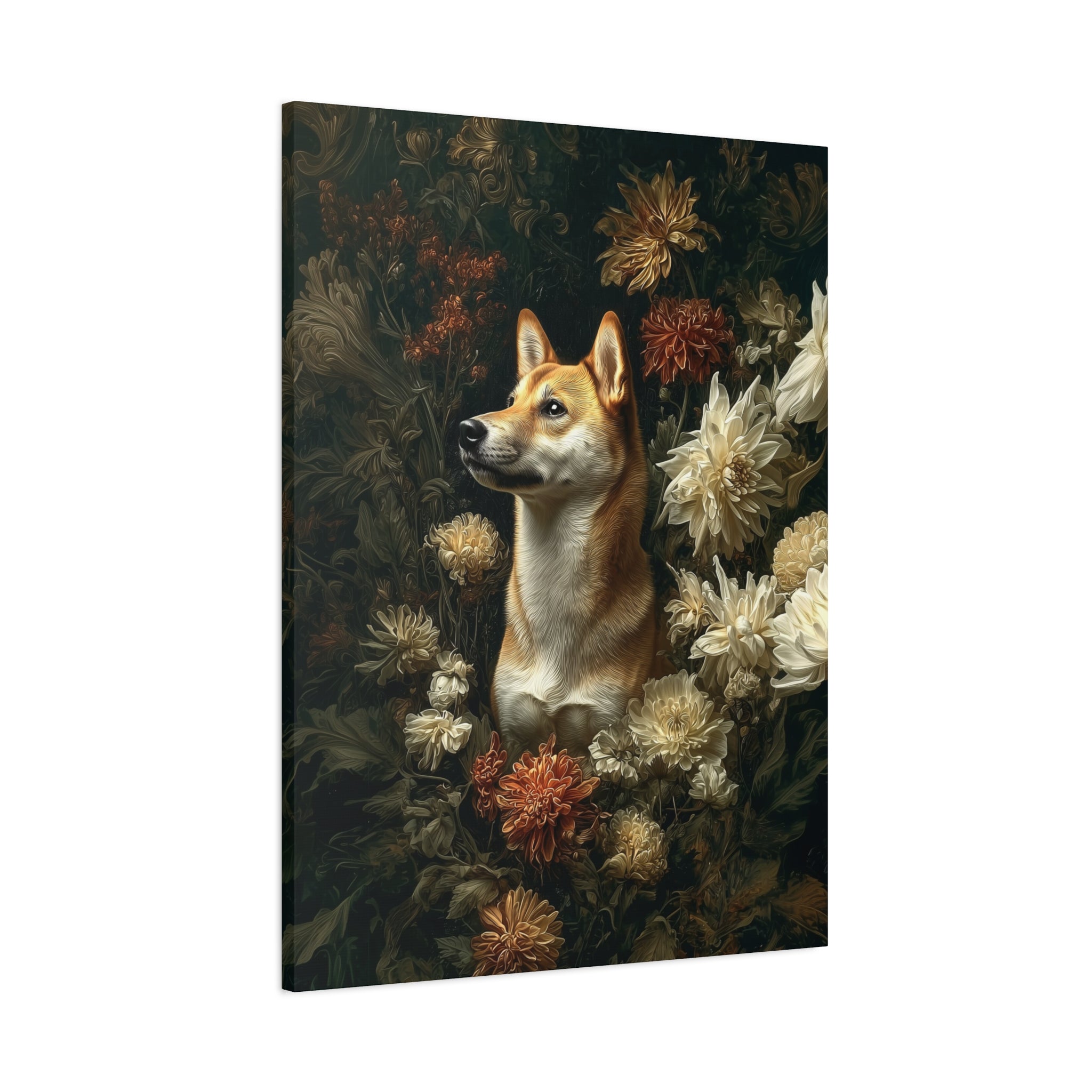 Botanical Shiba Inu Canvas Art