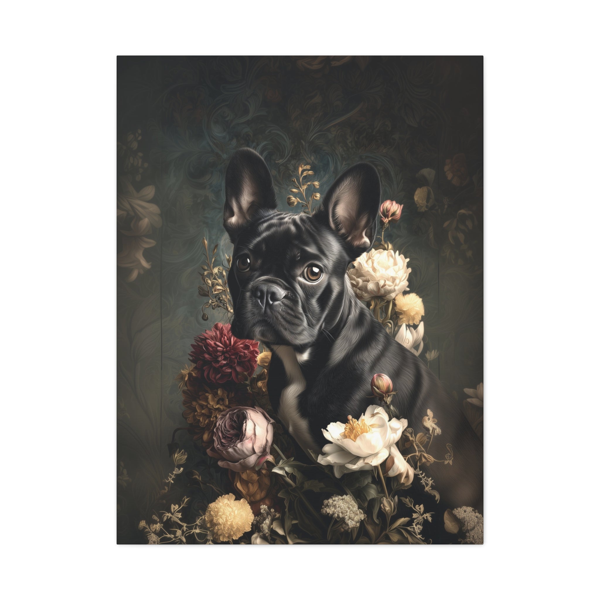 Botanical French Bulldog Canvas Art