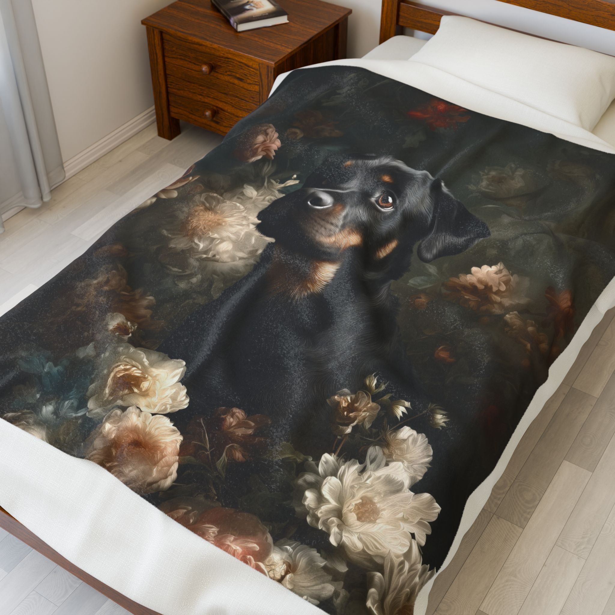 Botanical Rottweiler Plush Blanket
