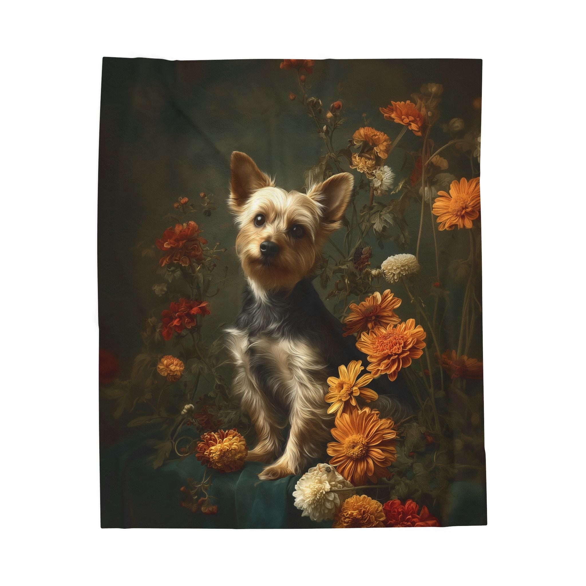 Botanical Yorkshire Terrier Plush Blanket