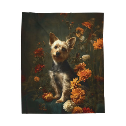 Botanical Yorkshire Terrier Plush Blanket