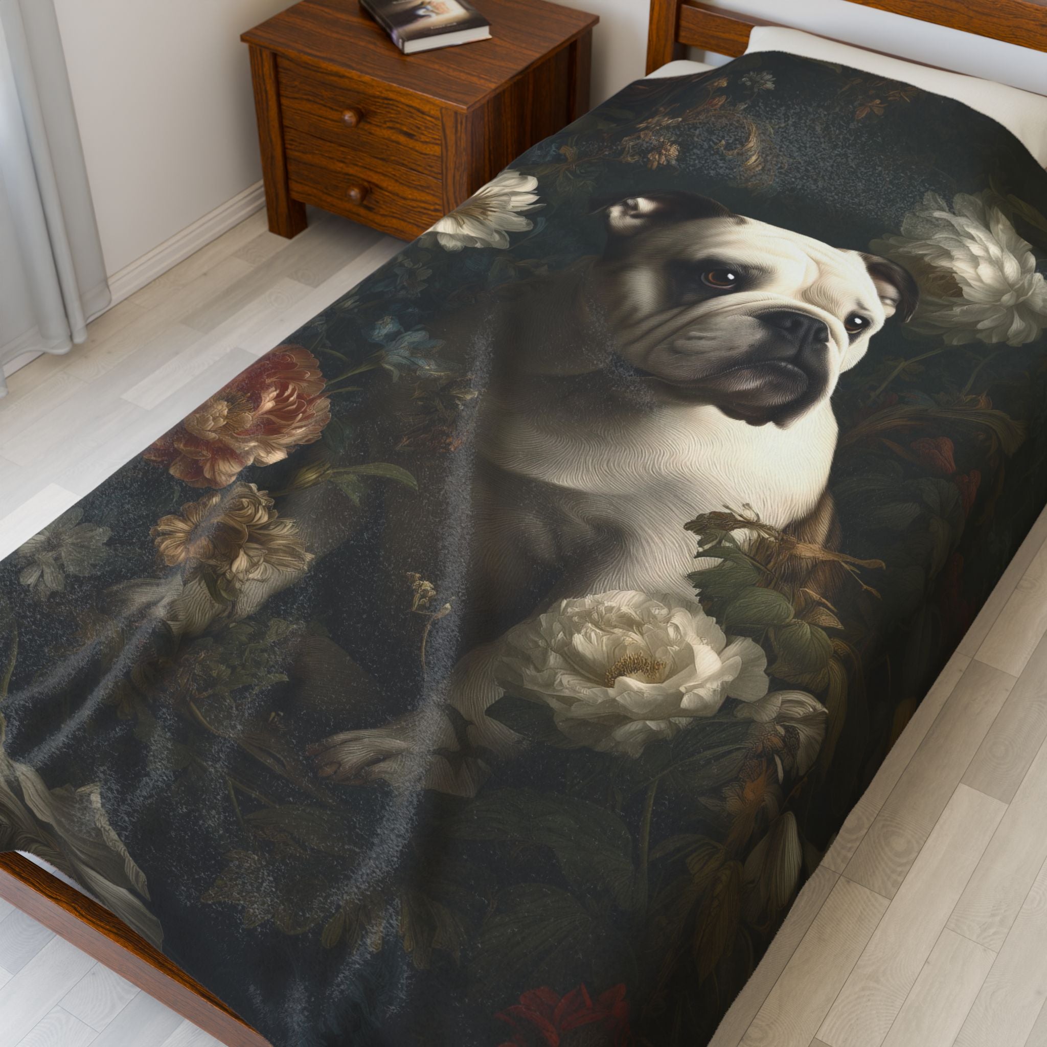 Botanical Bulldog Plush Blanket
